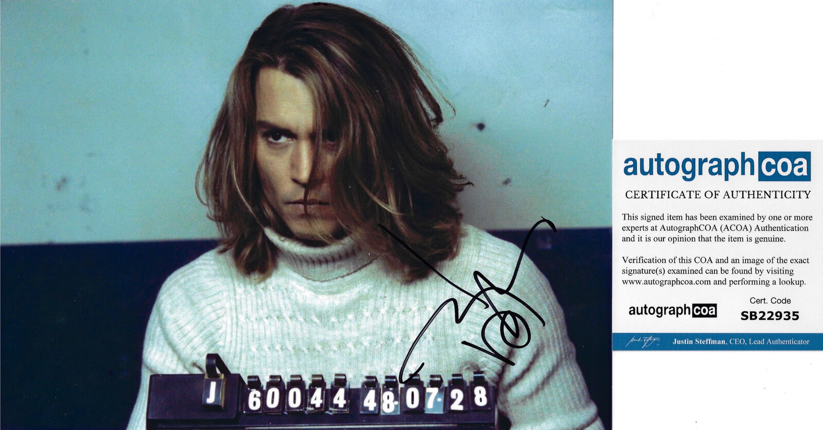 JOHNNY DEPP SIGNED GEORGE JUNG BLOW 12X8 PHOTO (ACOA RACC COA)