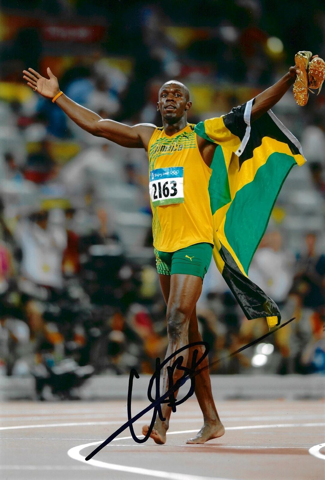 USAIN BOLT SIGNED 12x8 OLYMPICS JAMAICA PHOTOGRAPH 6 (AFTAL COA)