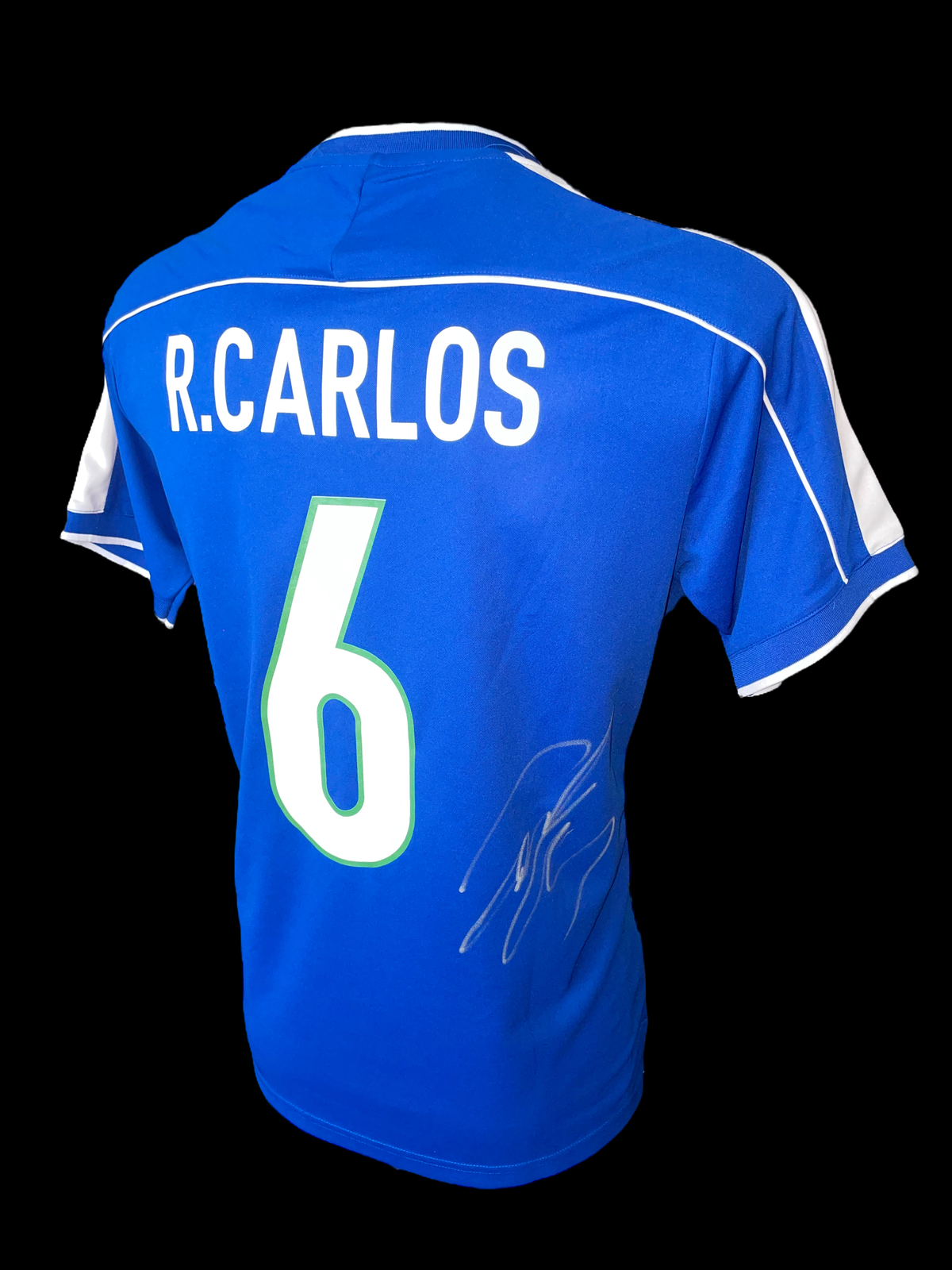 ROBERTO CARLOS SIGNED CARLOS 6 BRAZIL 2002 AWAY SHIRT (AFTAL COA)