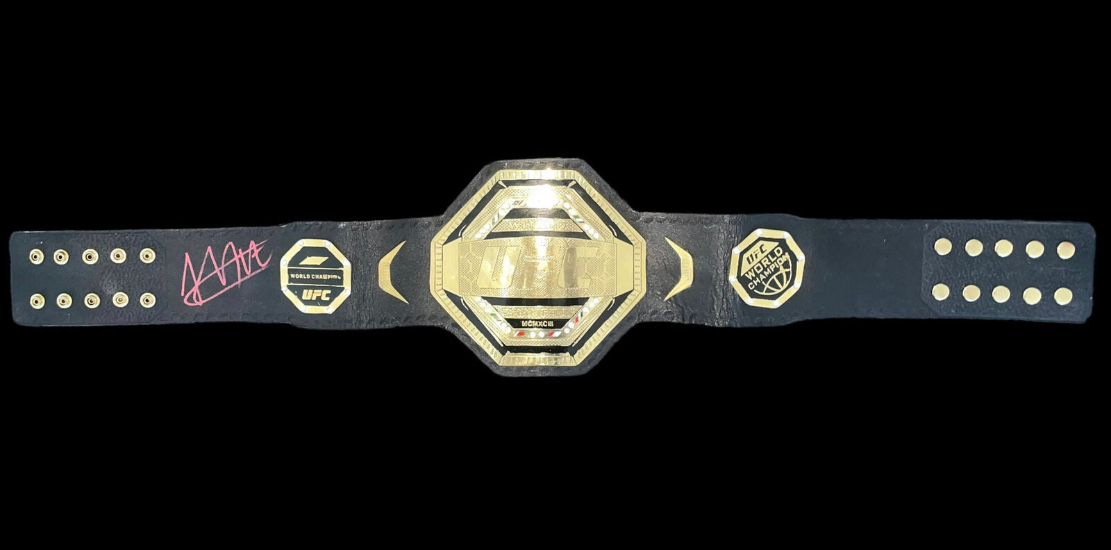 KHABIB NURMAGOMEDOV THE EAGLE SIGNED UFC AUTOGRAPH MID SIZE LEGACY BELT (AFTAL COA)