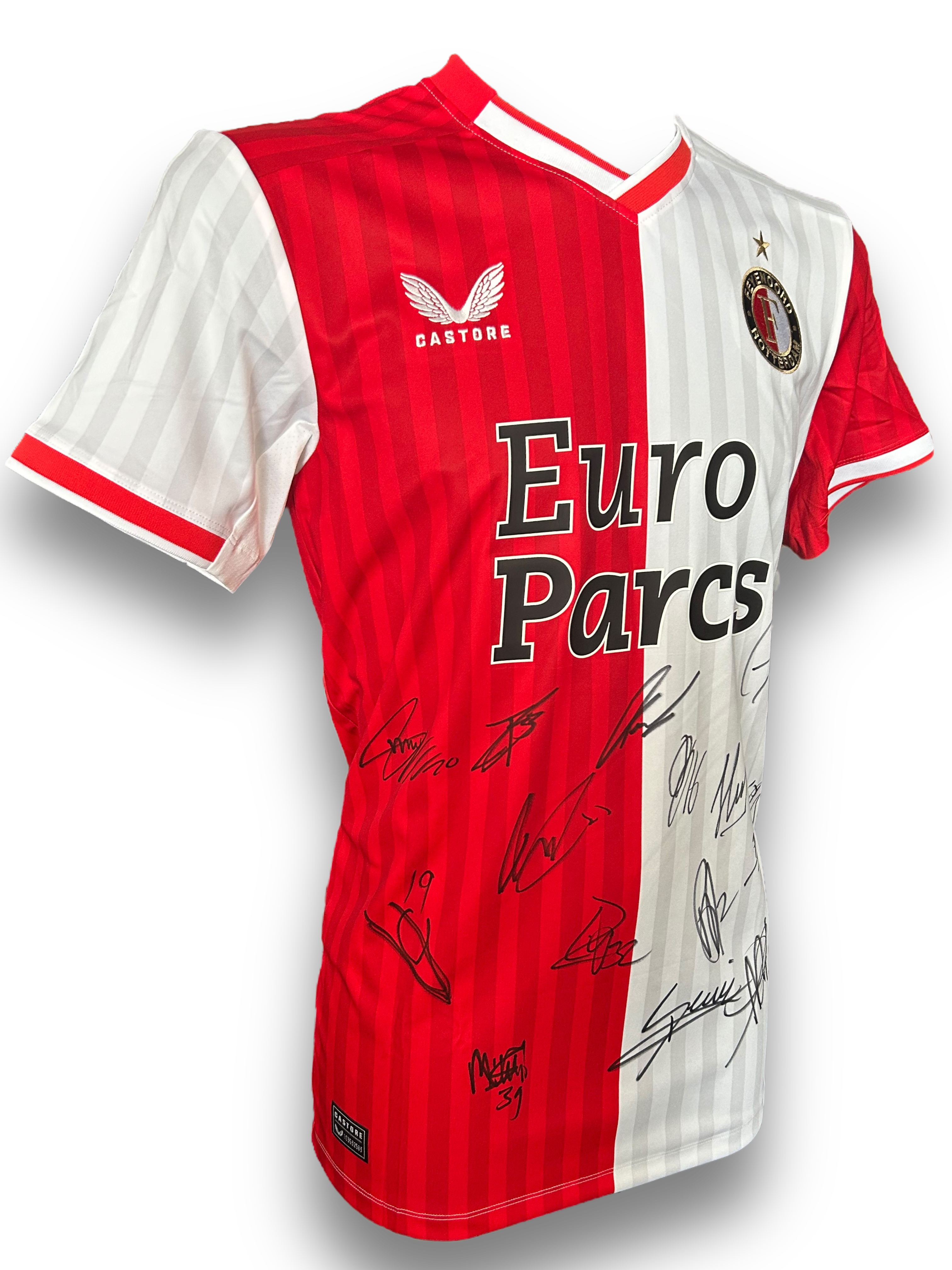FEYENOORD SIGNED 2023/24 HOME SQUAD SHIRT SLOT, GIMENEZ, STENGS (ACG CERT AG17629)