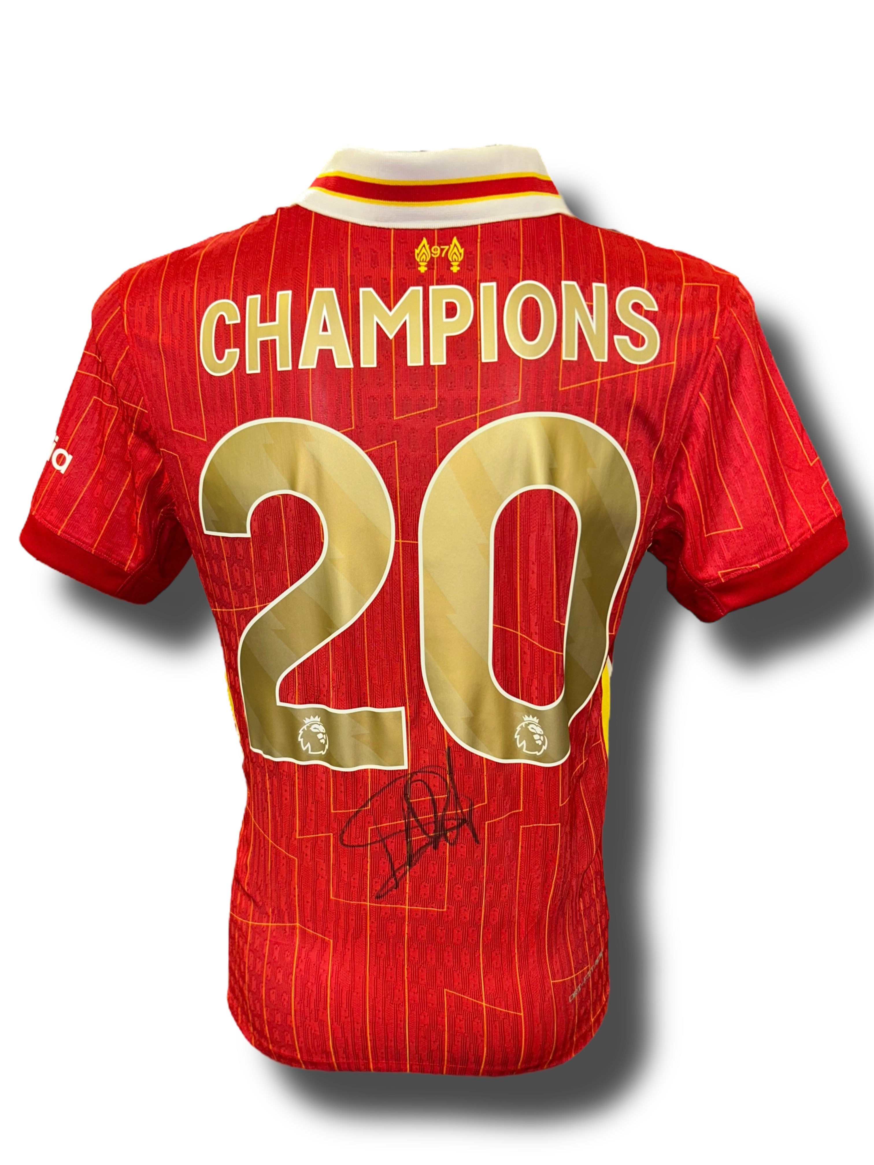 ARNE SLOT SIGNED LIVERPOOL FC 2024/25 CHAMPIONS GOLD TROPHY HOME SHIRT 2 (AFTAL COA)