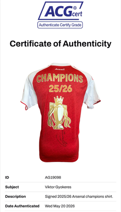 VIKTOR GYOKERES SIGNED ARSENAL 25/26 CHAMPIONS HOME SHIRT (ACG CERT AG19098)-2