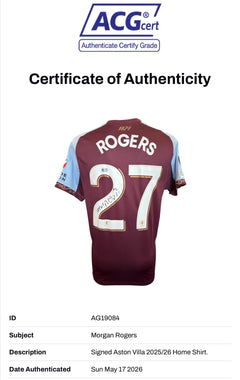 MORGAN ROGERS SIGNED 25/26 ASTON VILLA HOME UEL SHIRT (ACG CERT AG19084)-2