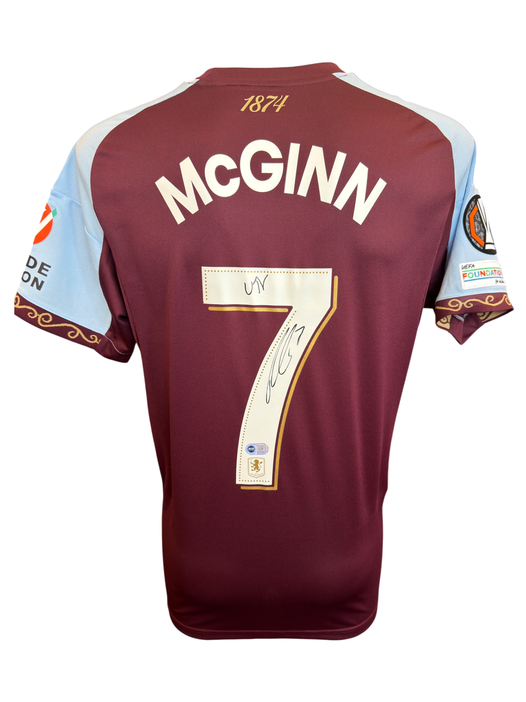 JOHN MCGINN SIGNED 25/26 ASTON VILLA HOME UEL SHIRT (ACG CERT AG19081)