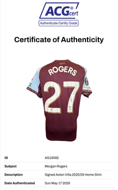MORGAN ROGERS SIGNED 25/26 ASTON VILLA HOME UEL SHIRT (ACG CERT AG19082)-2
