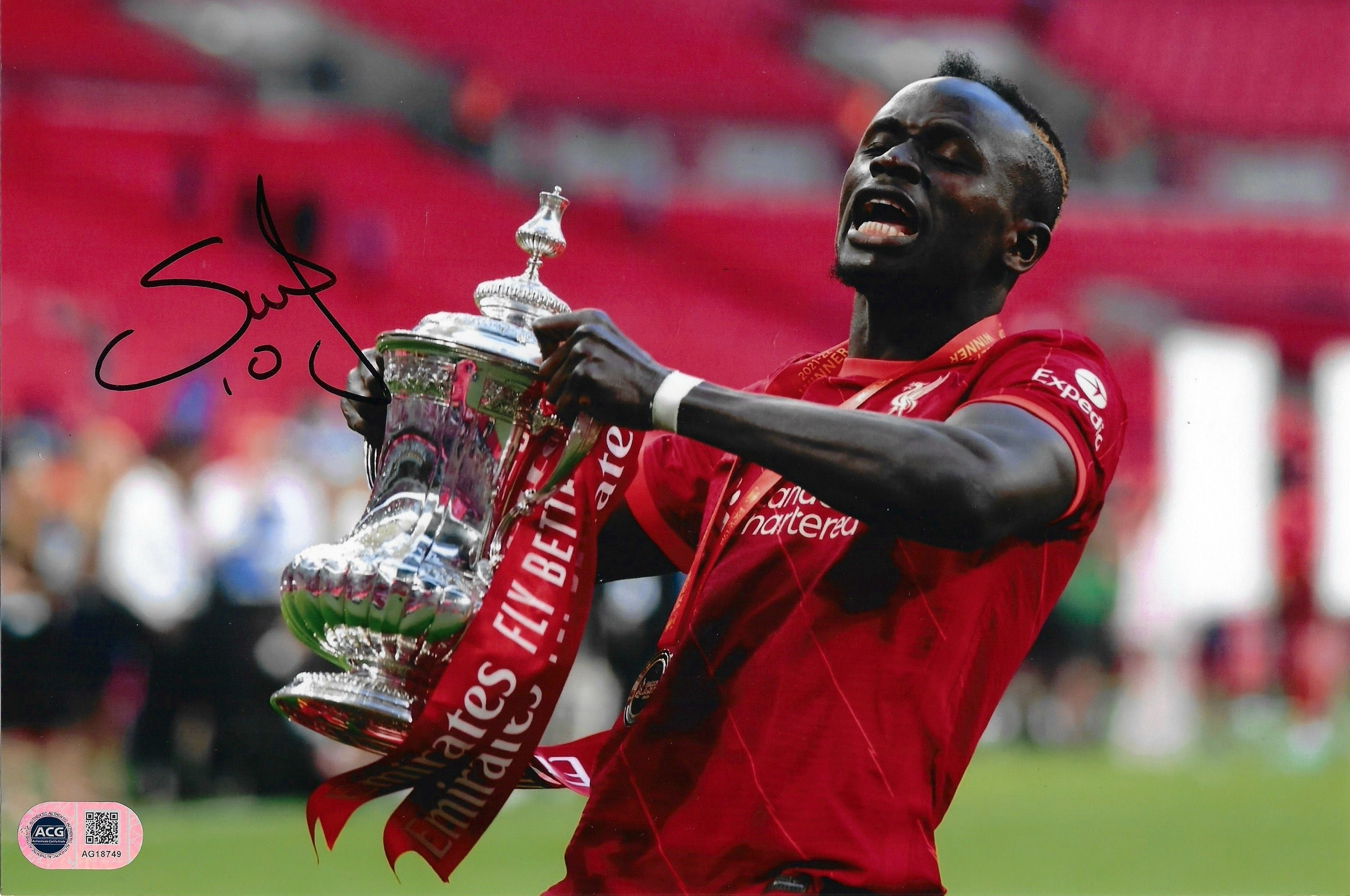SADIO MANE SIGNED LIVERPOOL FC FA CUP FINAL WIN 12X8 PHOTO (ACG CERT AG18749)
