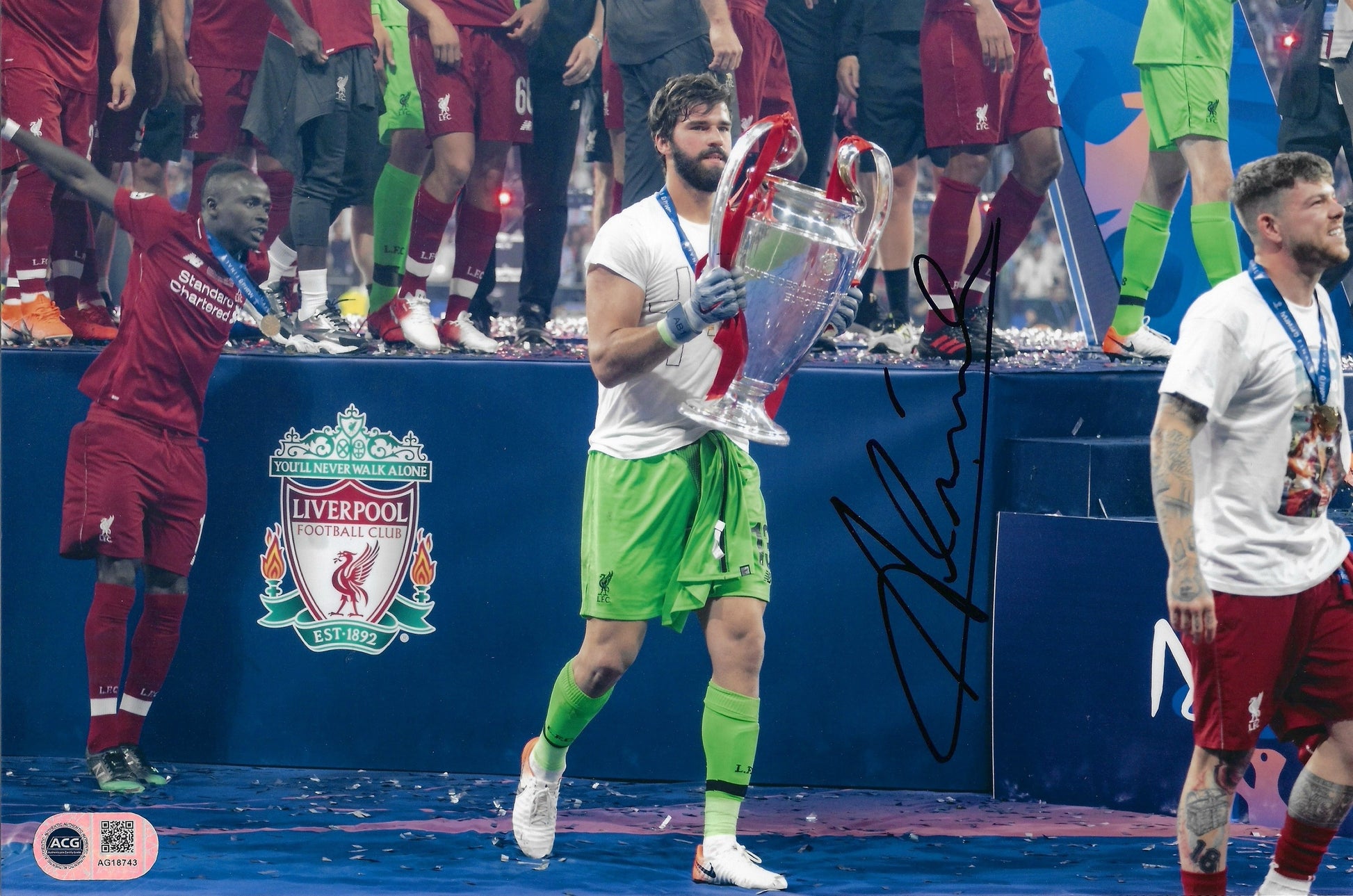 ALISSON BECKER SIGNED 12X8 LIVERPOOL FC UCL WIN PHOTO (ACG CERT AG18743)-1