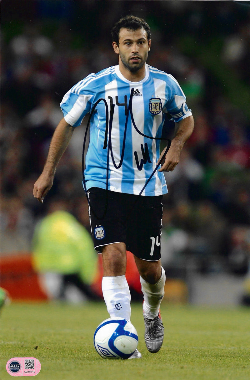 JAVIER MASCHERANO SIGNED 12X8 ARGENTINA PHOTOGRAPH (ACG CERT AG18740)-1