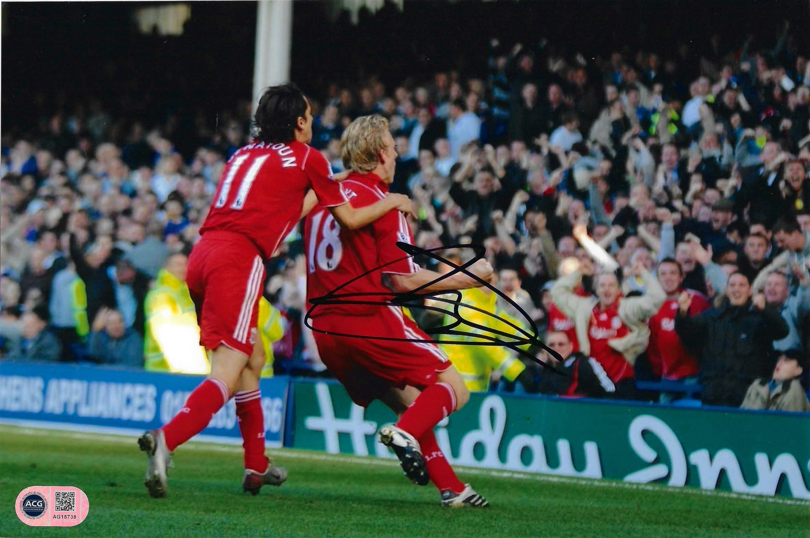 DIRK KUYT SIGNED 12X8 LIVERPOOL FC MERSEYSIDE DERBY PHOTO (ACG CERT AG18738)