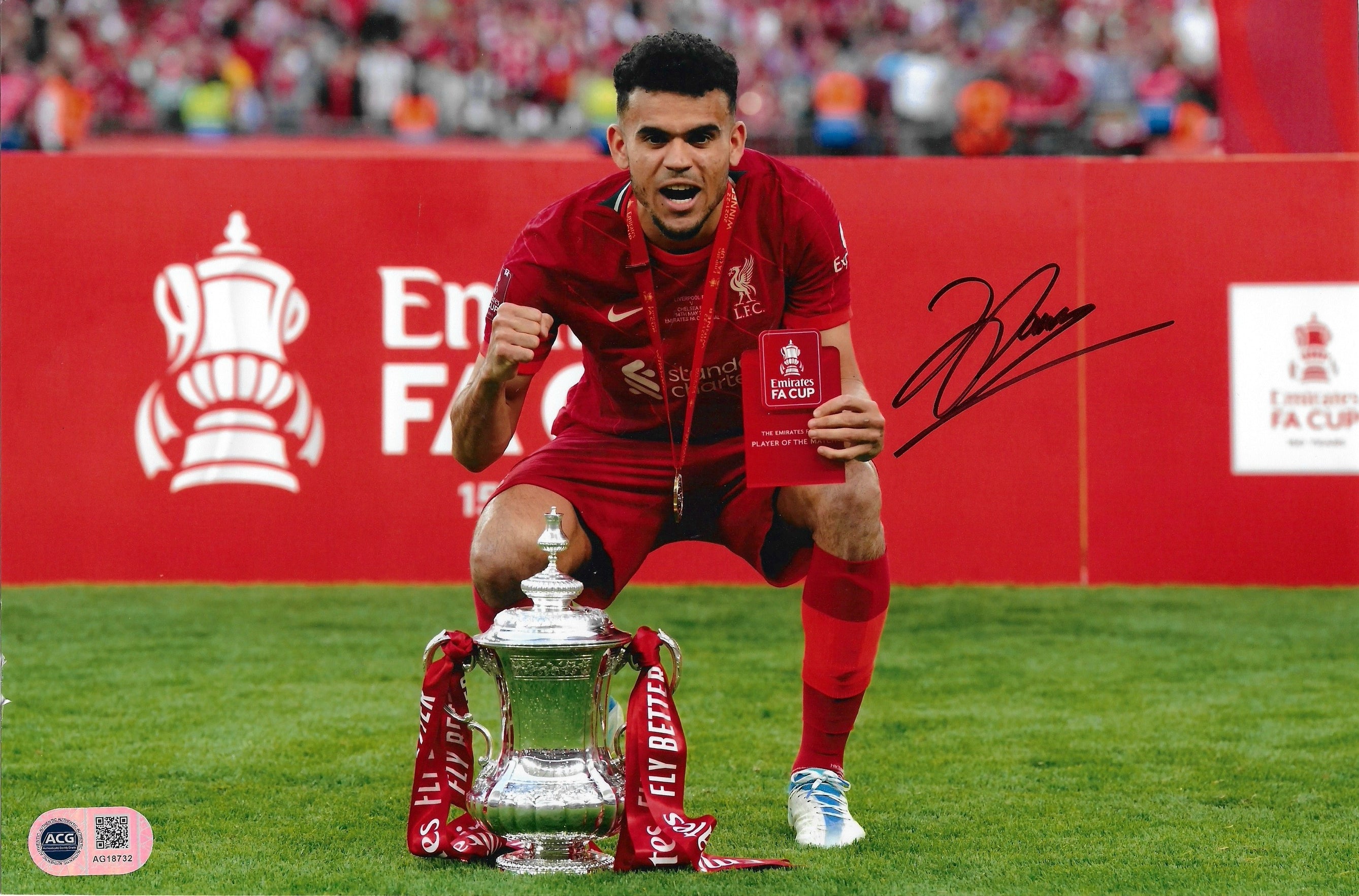 LUIS DIAZ SIGNED LIVERPOOL FA CUP WIN 12X8 PHOTO (ACG CERT AG18732)