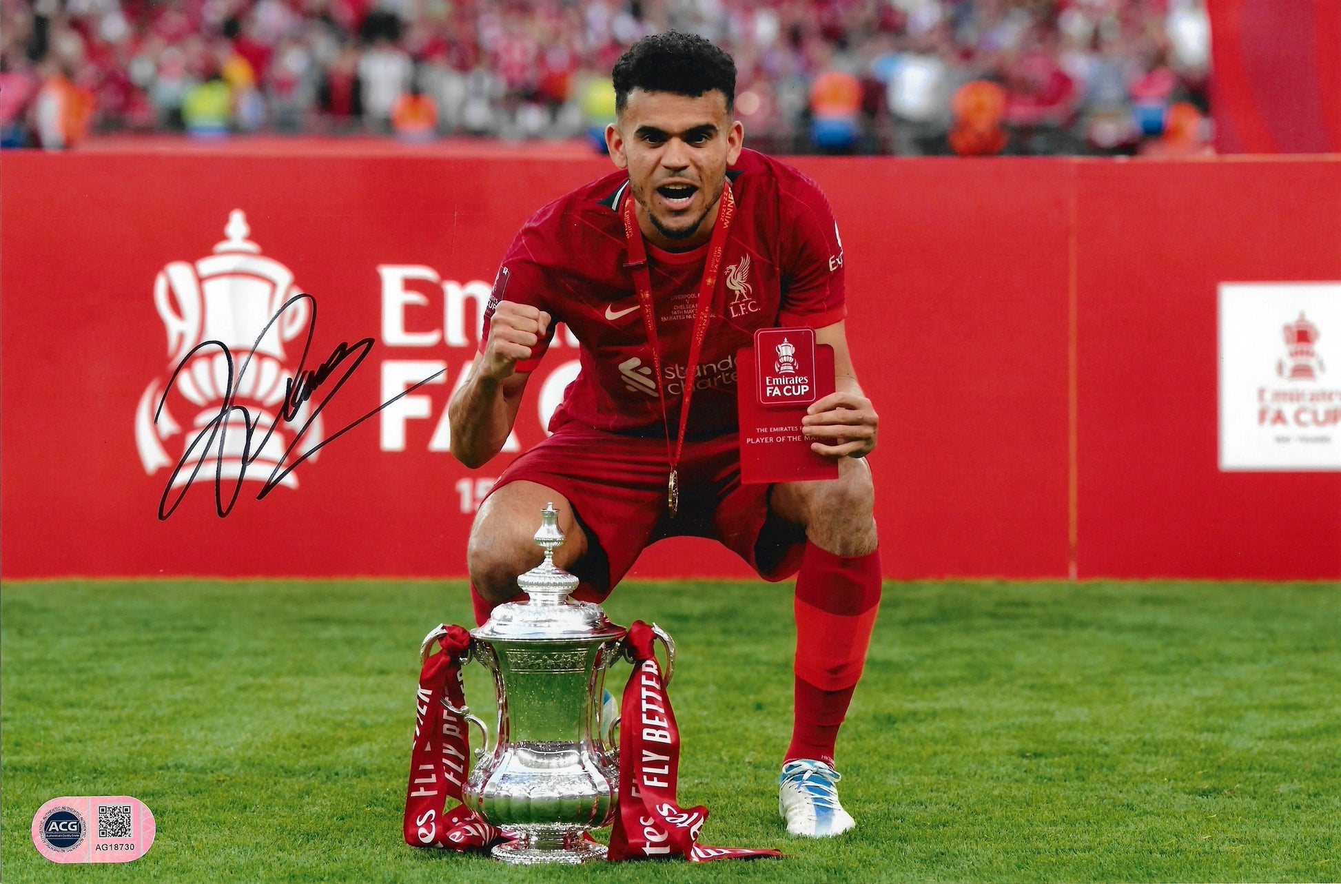 LUIS DIAZ SIGNED LIVERPOOL FA CUP WIN 12X8 PHOTO (ACG CERT AG18730)-1