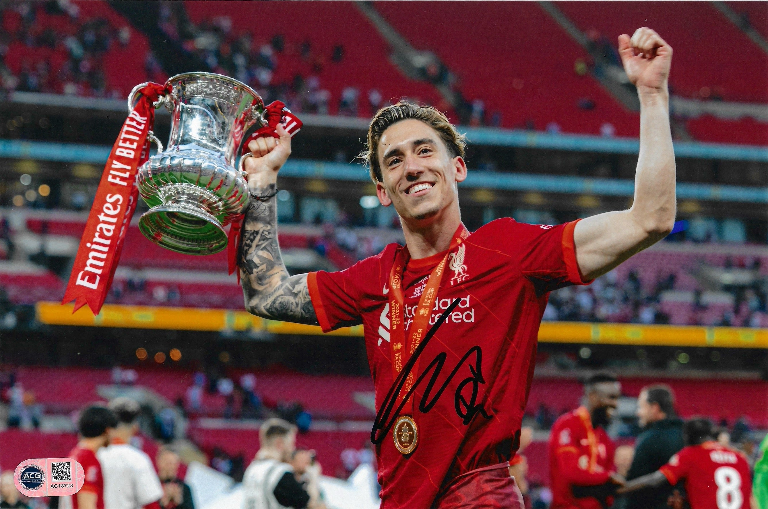 KOSTAS TSIMIKAS SIGNED LIVERPOOL FC FA CUP WINNER 12x8 PHOTO (ACG CERT AG18723)
