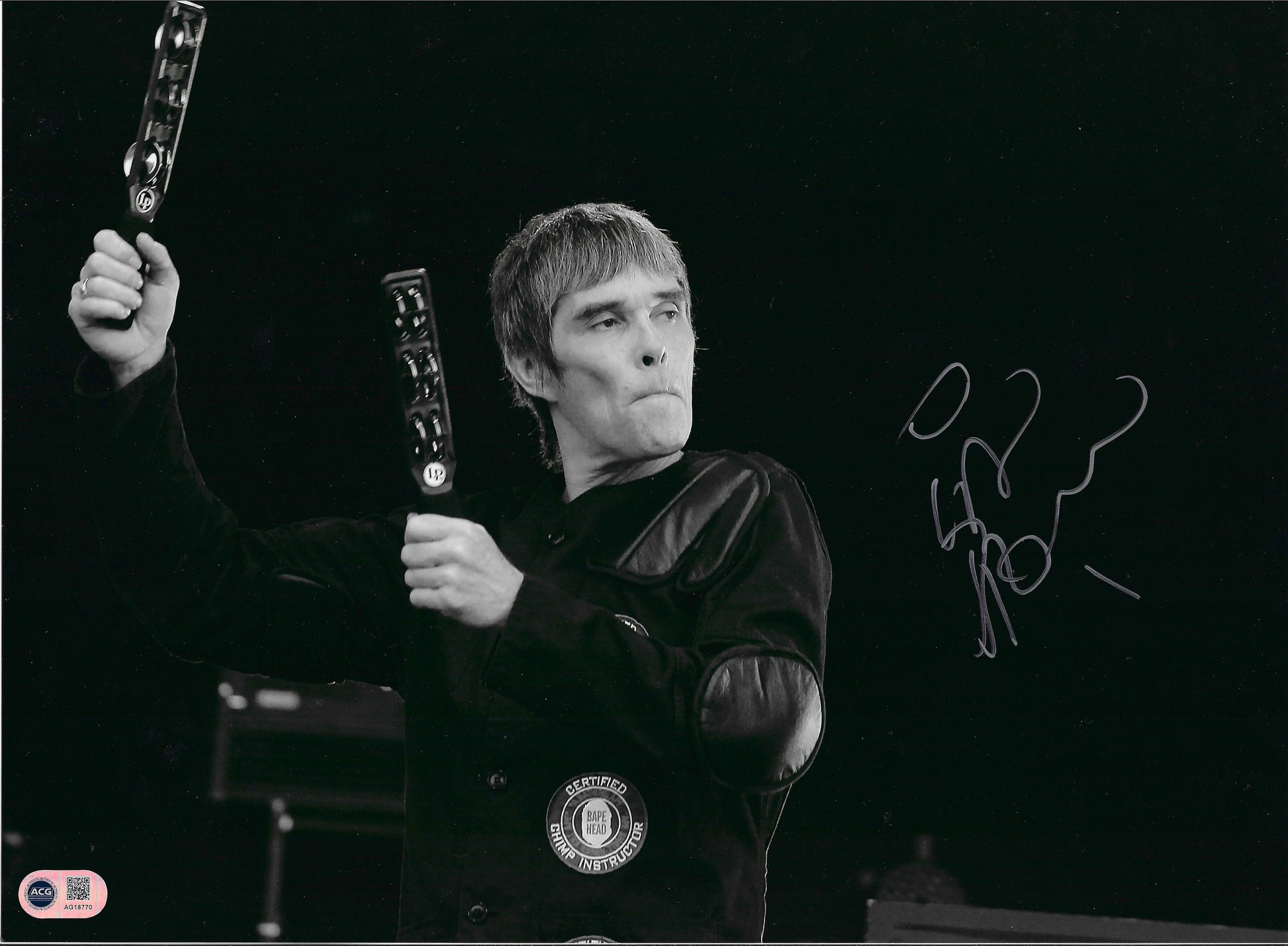 IAN BROWN SIGNED 16x12 STONE ROSES PHOTOGRAPH (ACG CERT AG18770)-1