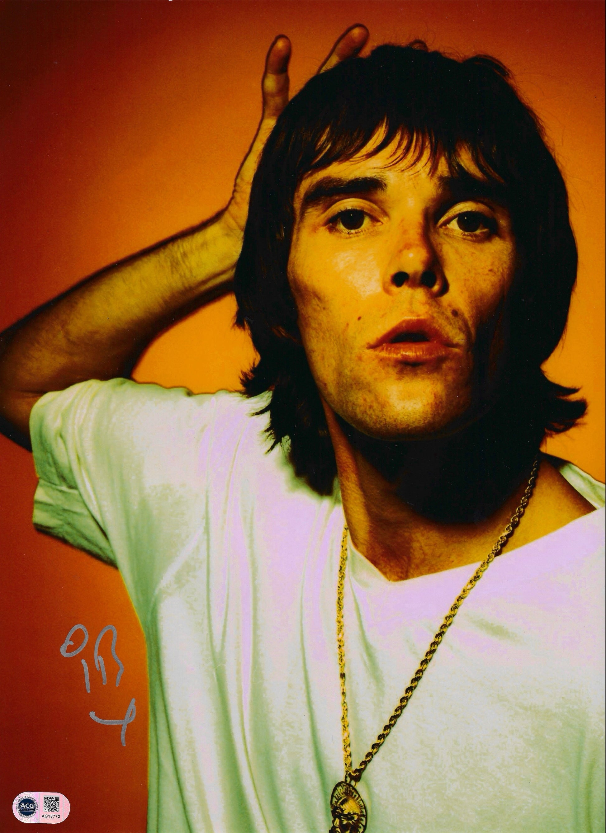 IAN BROWN SIGNED 16x12 STONE ROSES PHOTOGRAPH (ACG CERT AG18772)-1