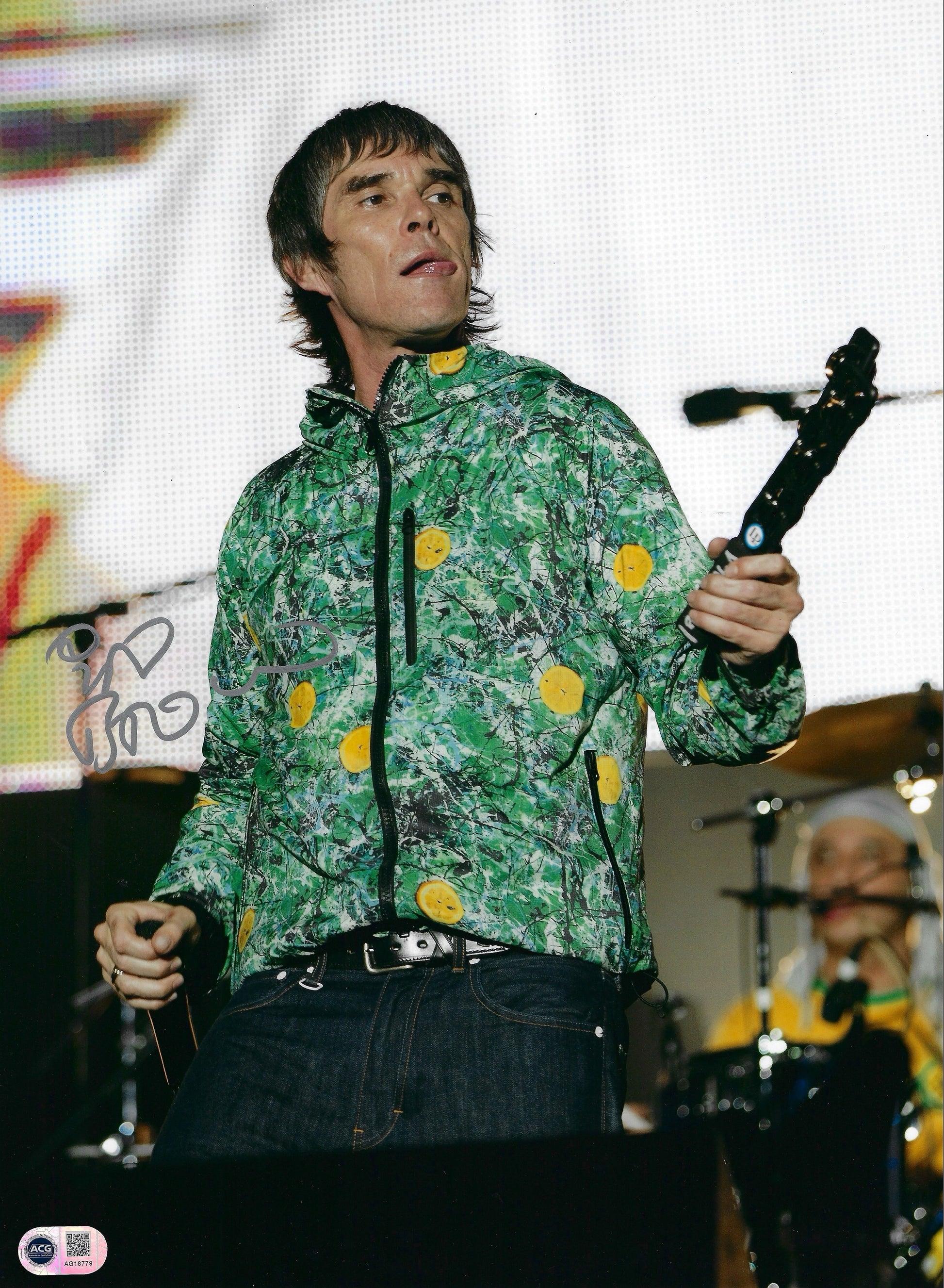 IAN BROWN SIGNED 16x12 STONE ROSES PHOTOGRAPH (ACG CERT AG18779)-1
