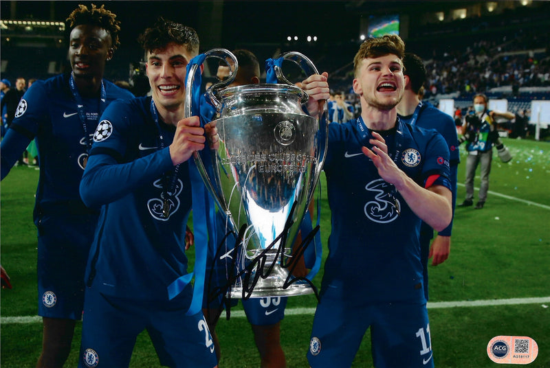 KAI HAVERTZ SIGNED 12X8 CHELSEA FC UCL 2021 WINNERS PHOTO (ACG CERT AG18117)-1