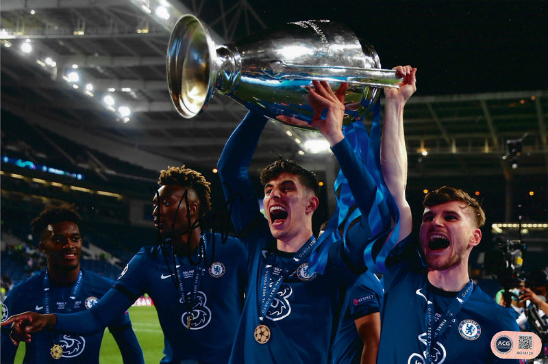 KAI HAVERTZ SIGNED 12X8 CHELSEA FC UCL 2021 WINNERS PHOTO (ACG CERT AG18120)-1