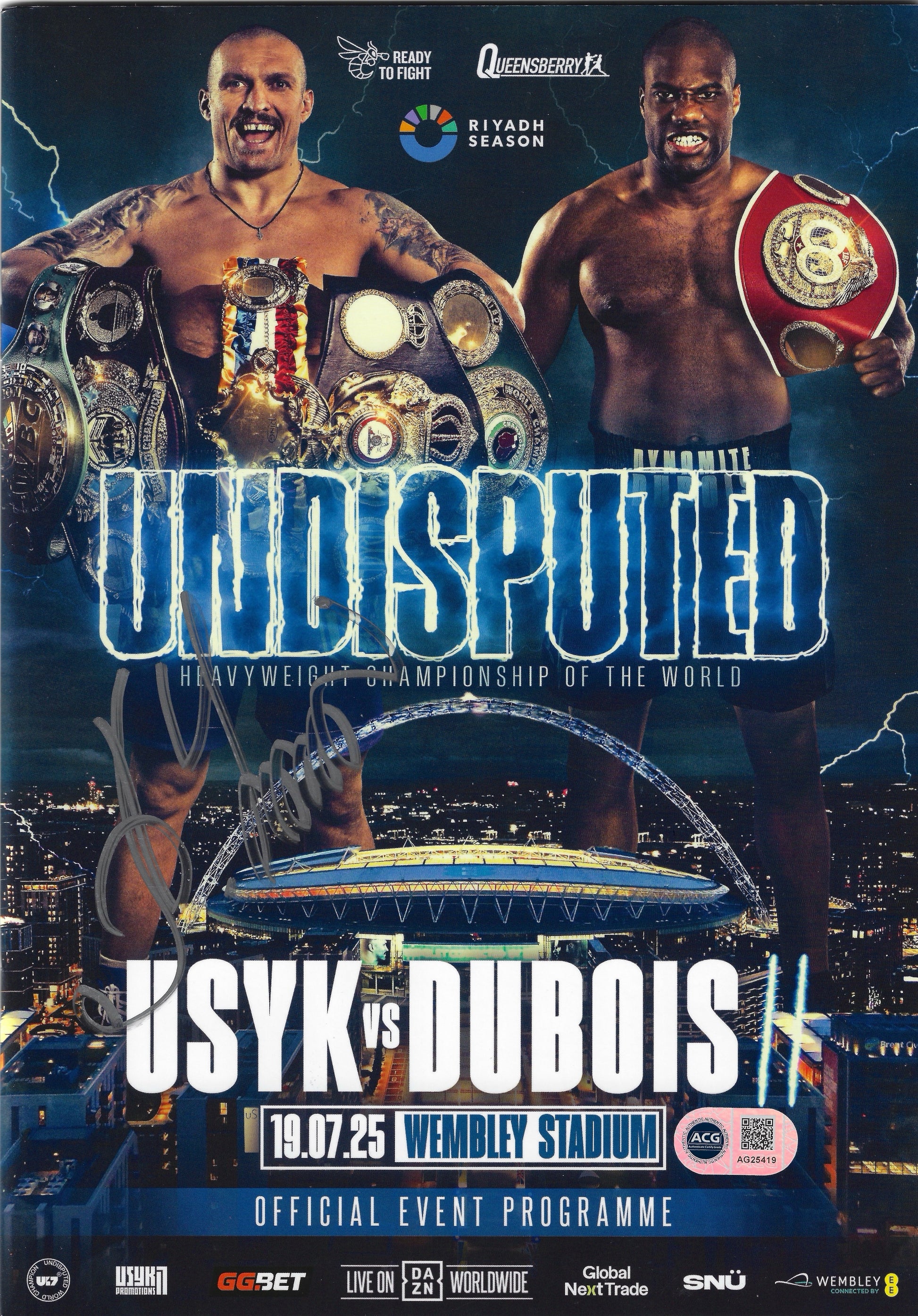 OLEKSANDR USYK SIGNED USYK DUBOIS UNDISPUTED PROGRAMME (ACG CERT AG25419)-1