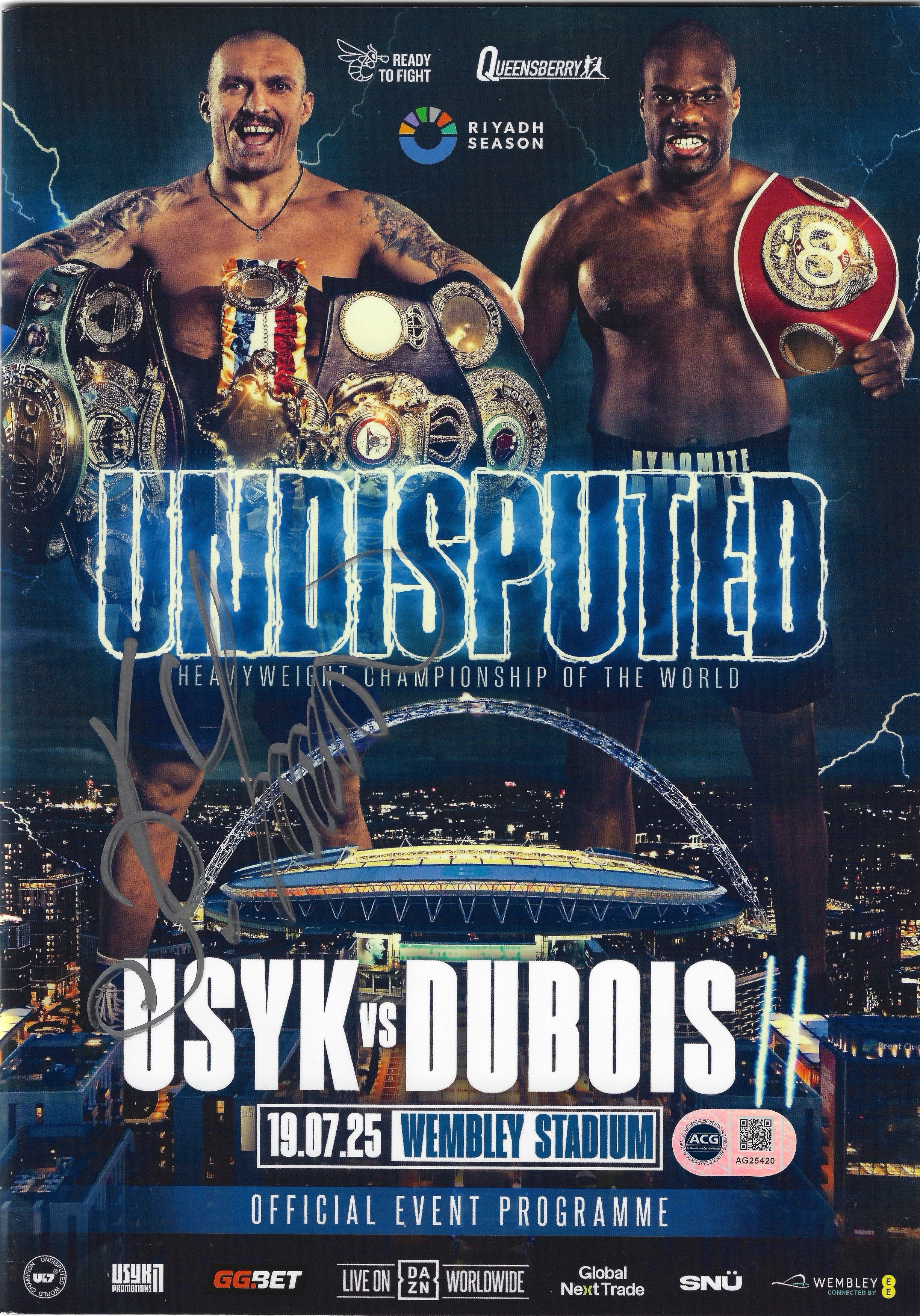 OLEKSANDR USYK SIGNED USYK DUBOIS UNDISPUTED PROGRAMME (ACG CERT AG25420)