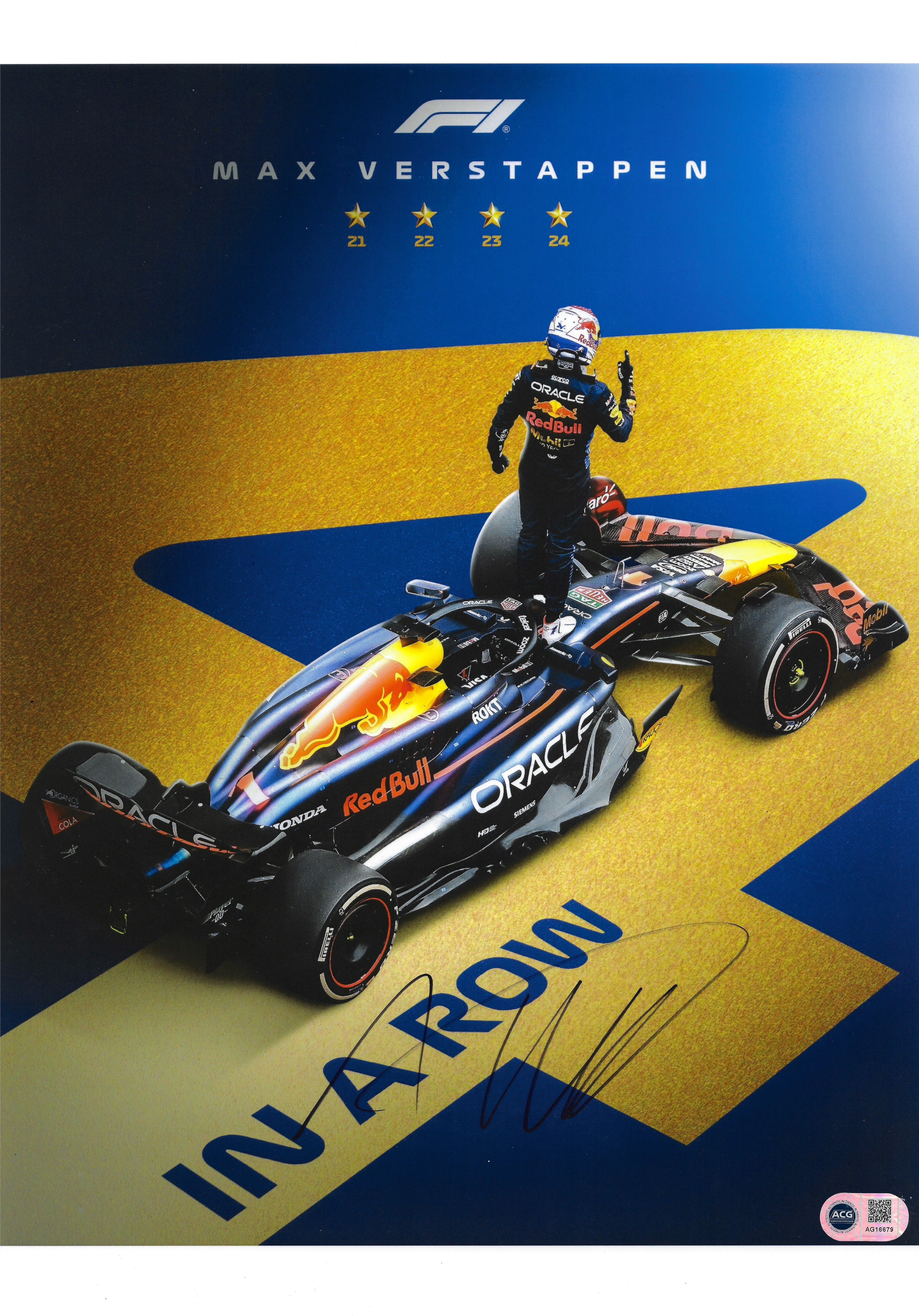 MAX VERSTAPPEN SIGNED RED BULL 16X12 PHOTO F1 CHAMPION (ACG CERT AG16679)