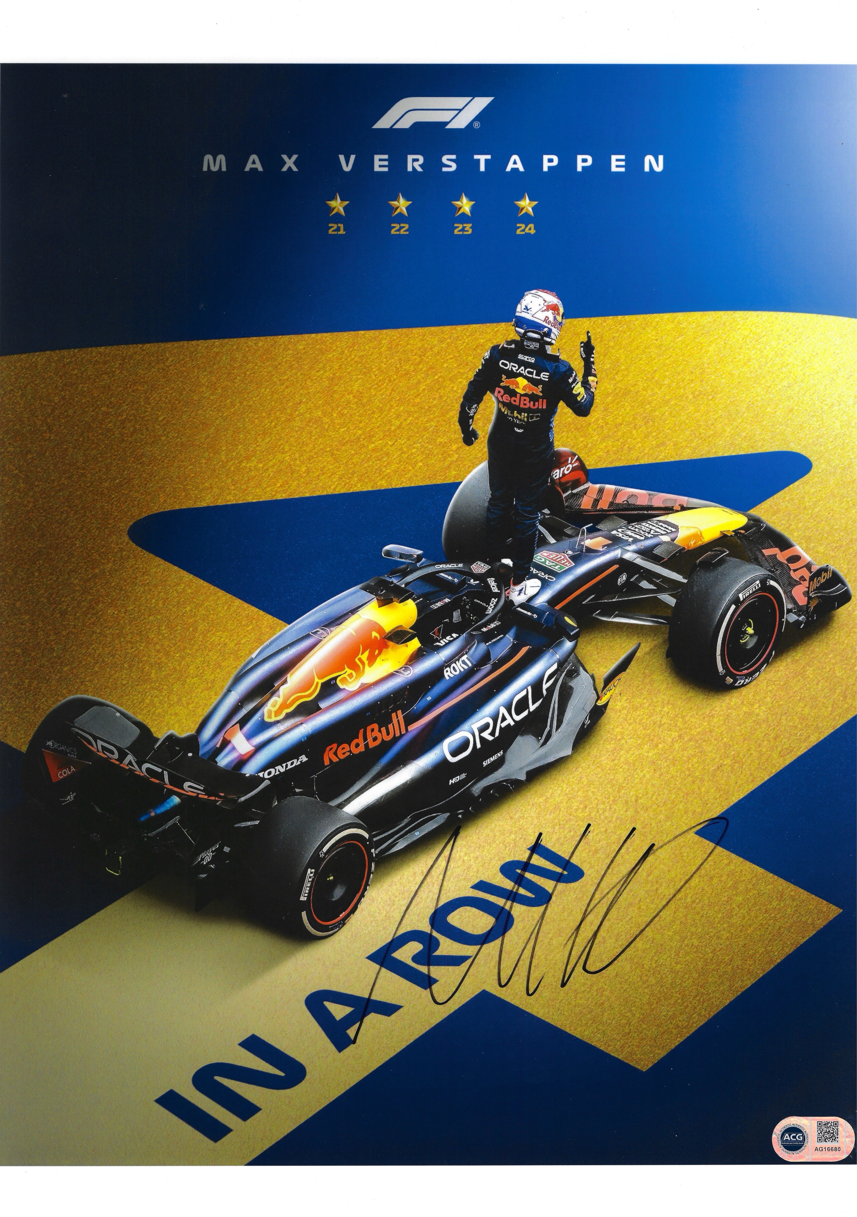 MAX VERSTAPPEN SIGNED RED BULL 16X12 PHOTO F1 CHAMPION (ACG CERT AG16680)