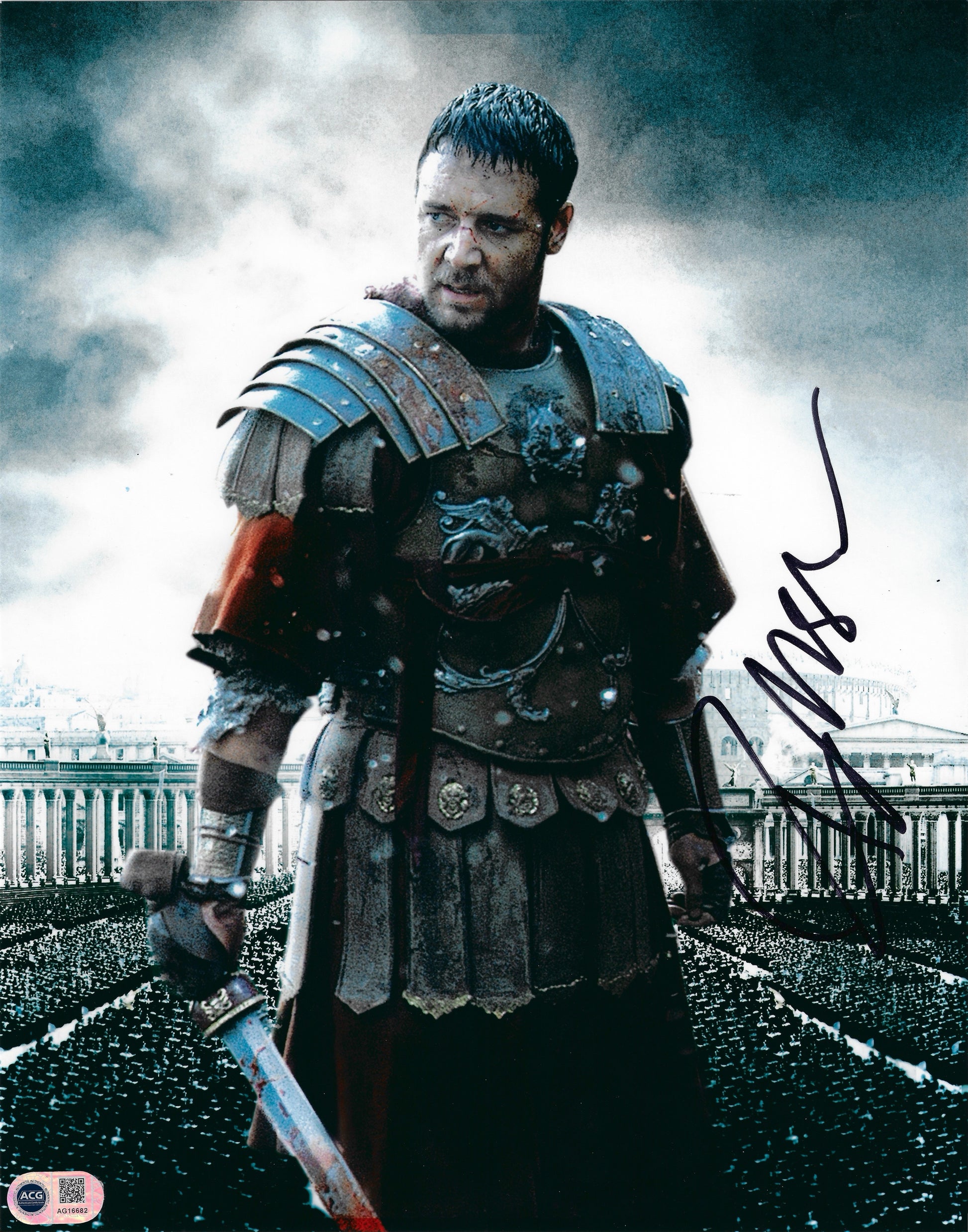 RUSSELL CROWE SIGNED 14x11 GLADIATOR MOVIE PHOTO (ACG CERT AG16682)-1