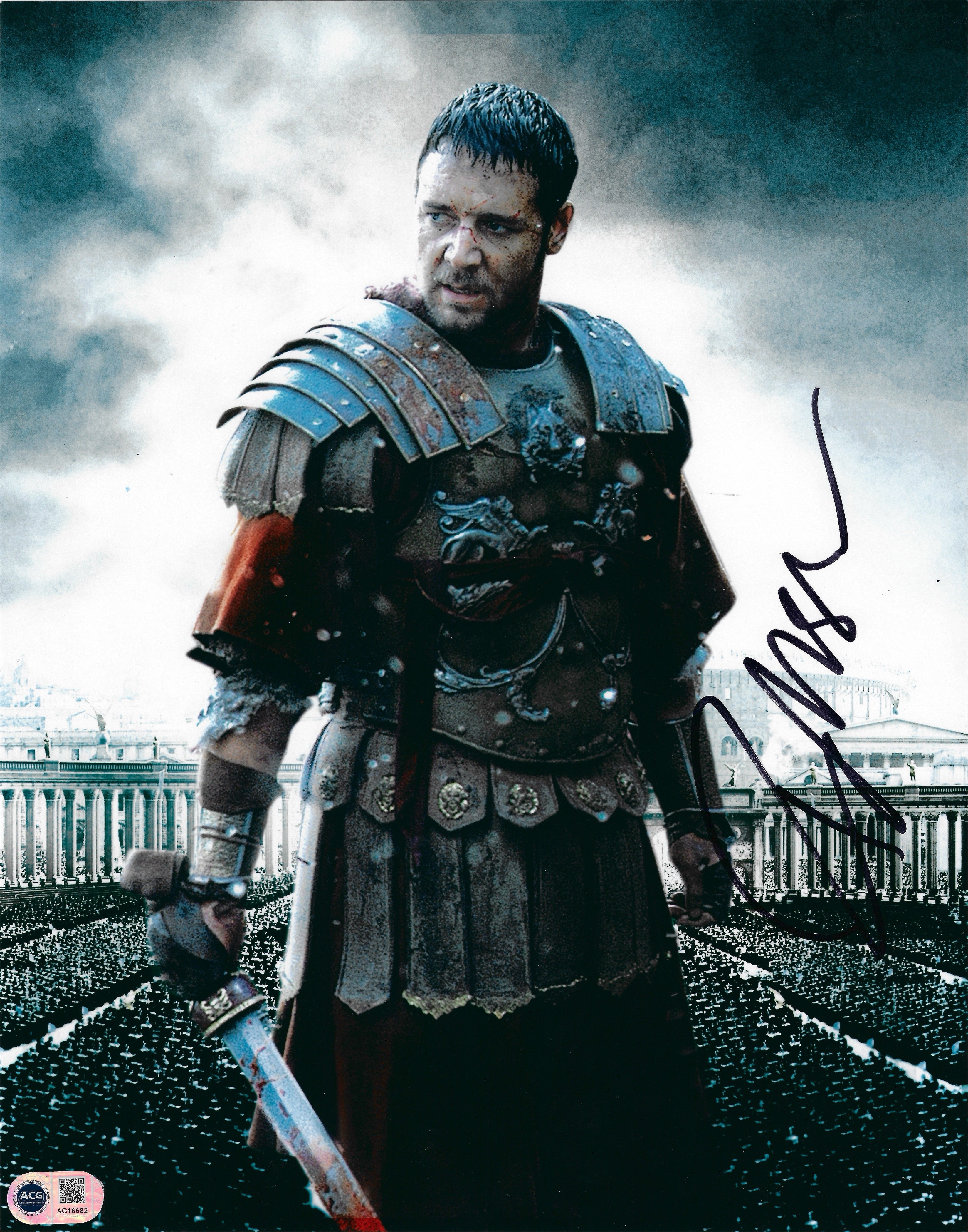 RUSSELL CROWE SIGNED 14x11 GLADIATOR MOVIE PHOTO (ACG CERT AG16682)