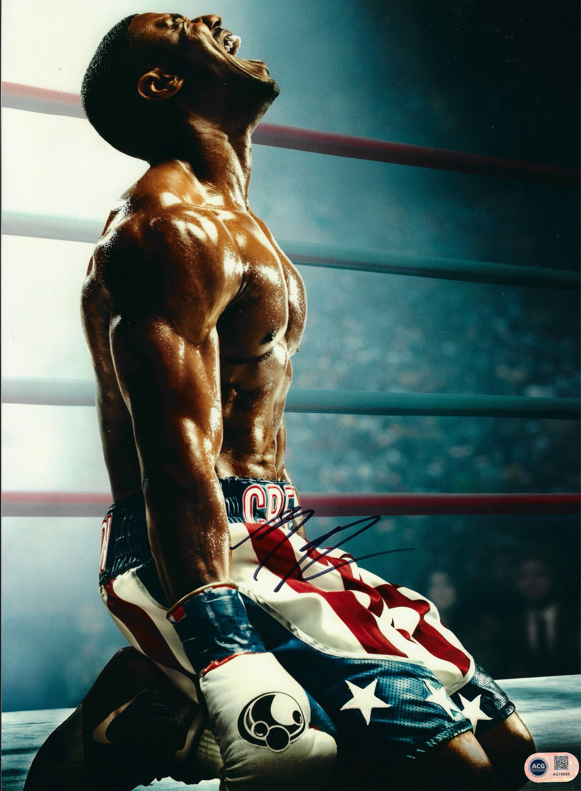 MICHAEL B JORDAN SIGNED ADONIS CREED 16x12 PHOTO (ACG CERT AG16699)-1