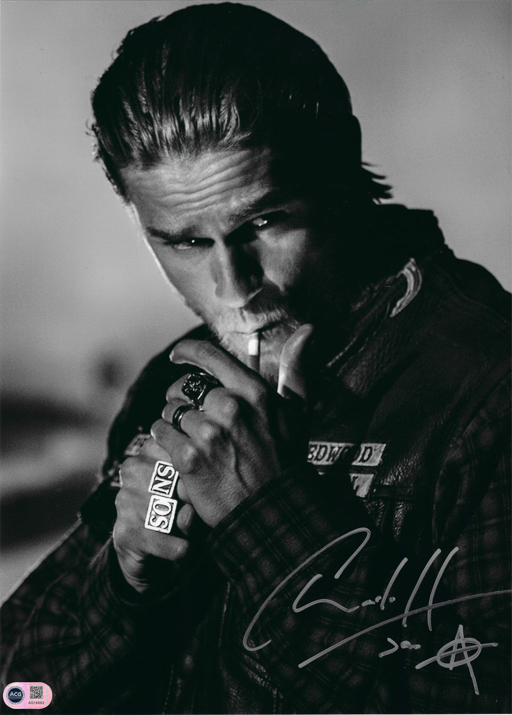 Charlie Humann CHARLIE HUNNAM SIGNED JAX TELLER SONS OF ANARCHY 16x12 PHOTO (ACG CERT