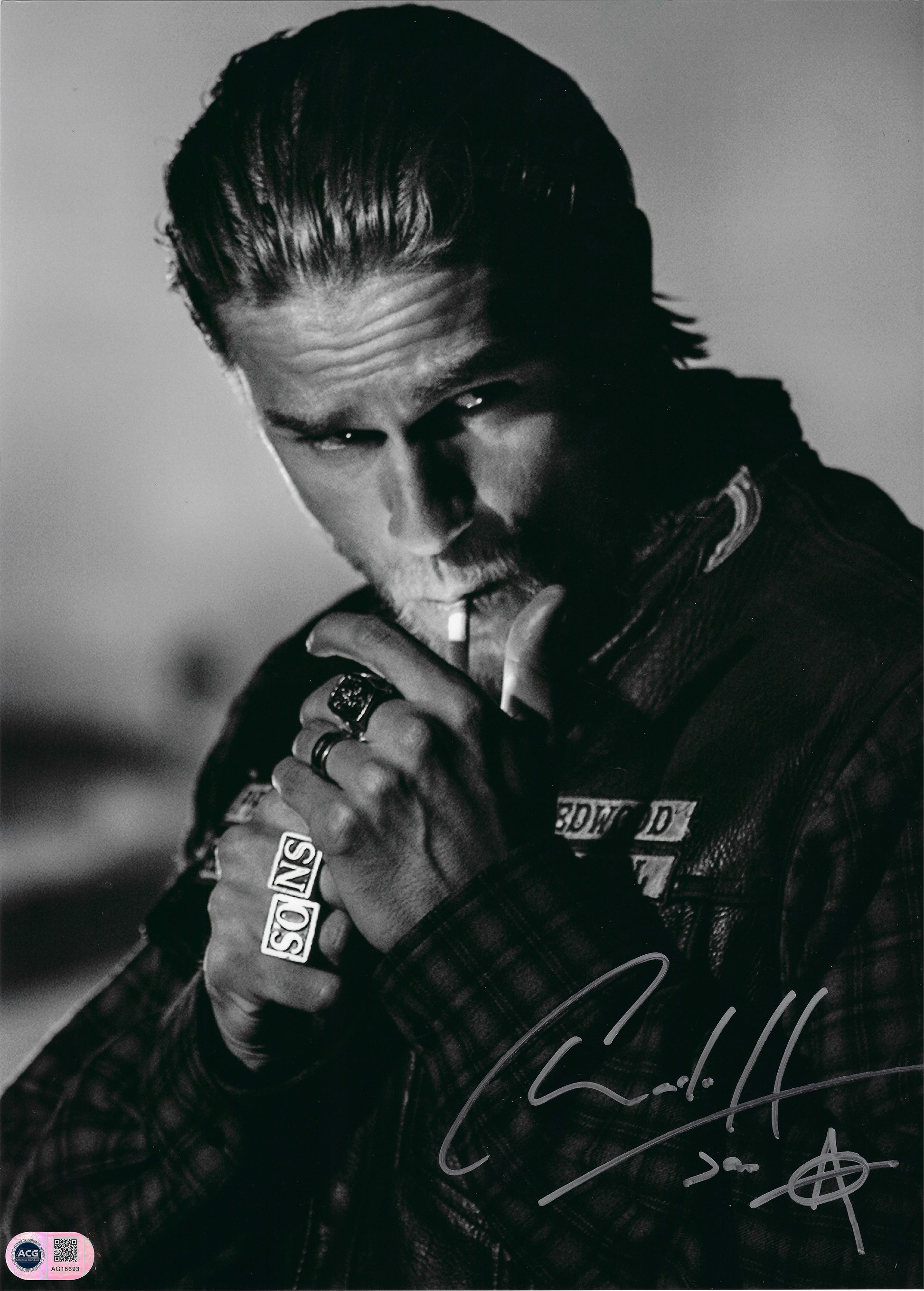 CHARLIE HUNNAM SIGNED JAX TELLER SONS OF ANARCHY 16x12 PHOTO (ACG CERT AG16693)-1