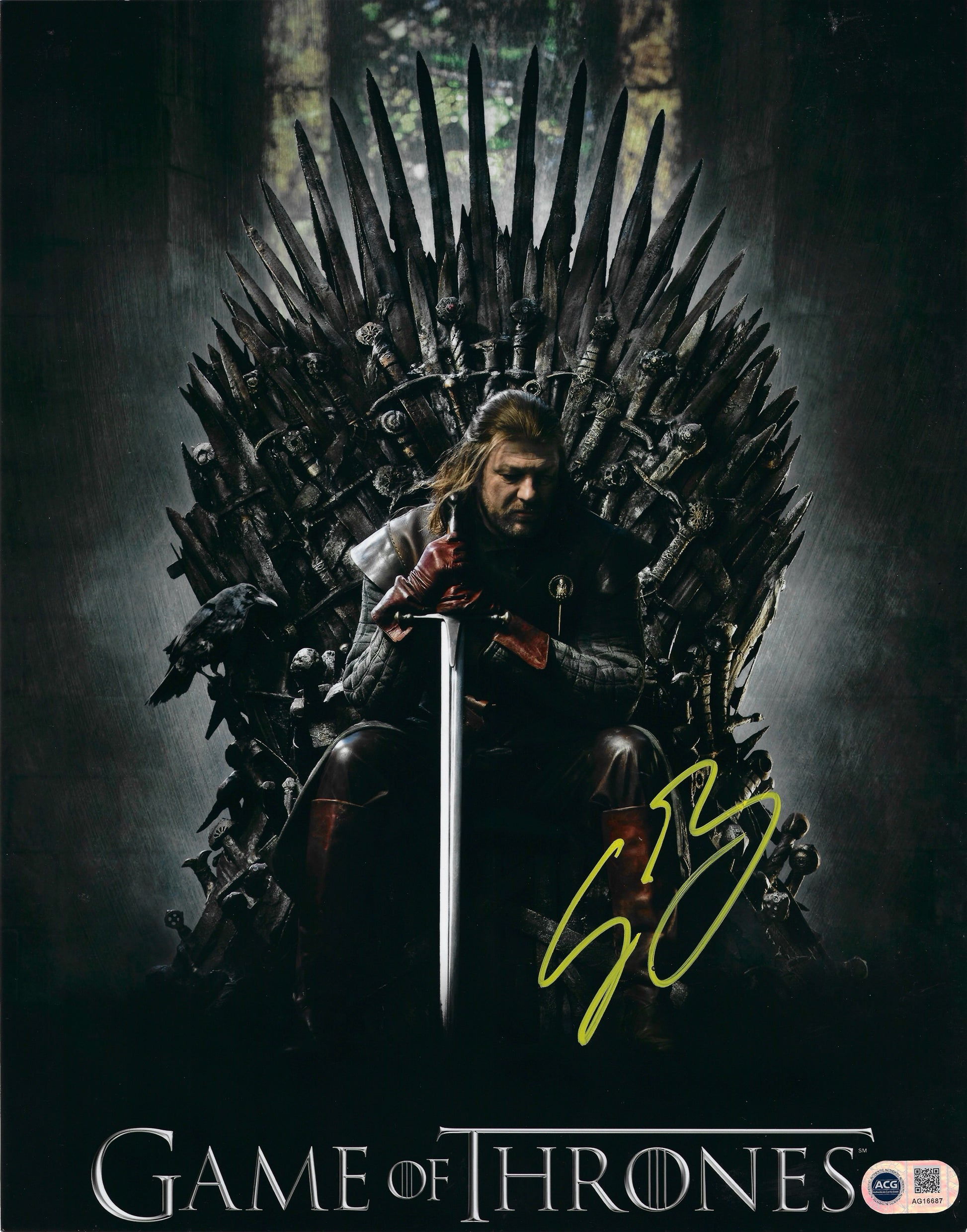 SEAN BEAN SIGNED GAME OF THRONES 14x11 PHOTO (ACG CERT AG16687)-1