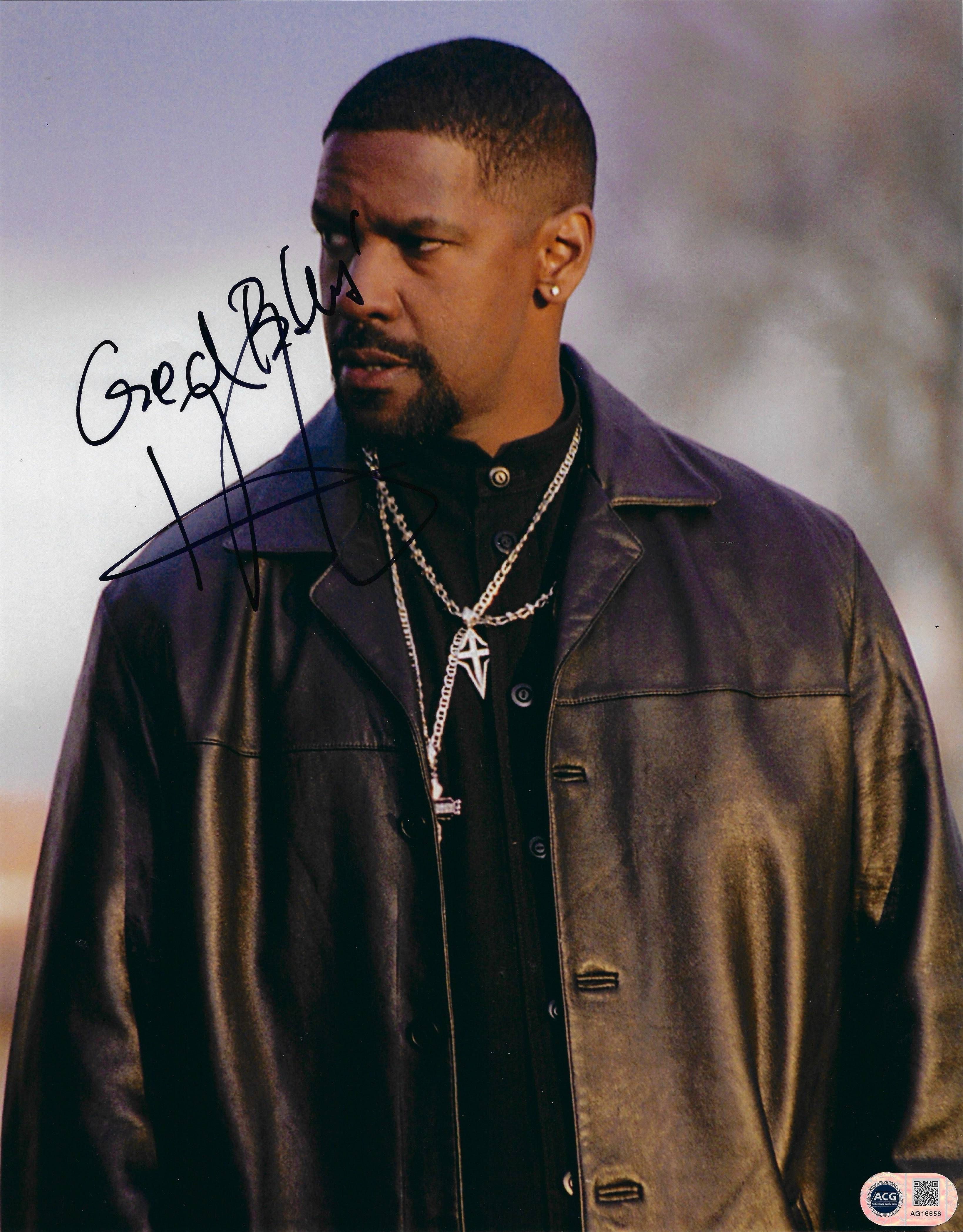 DENZEL WASHINGTON SIGNED TRAINING DAY 14x11 PHOTOGRAPH (ACG CERT AG16656)