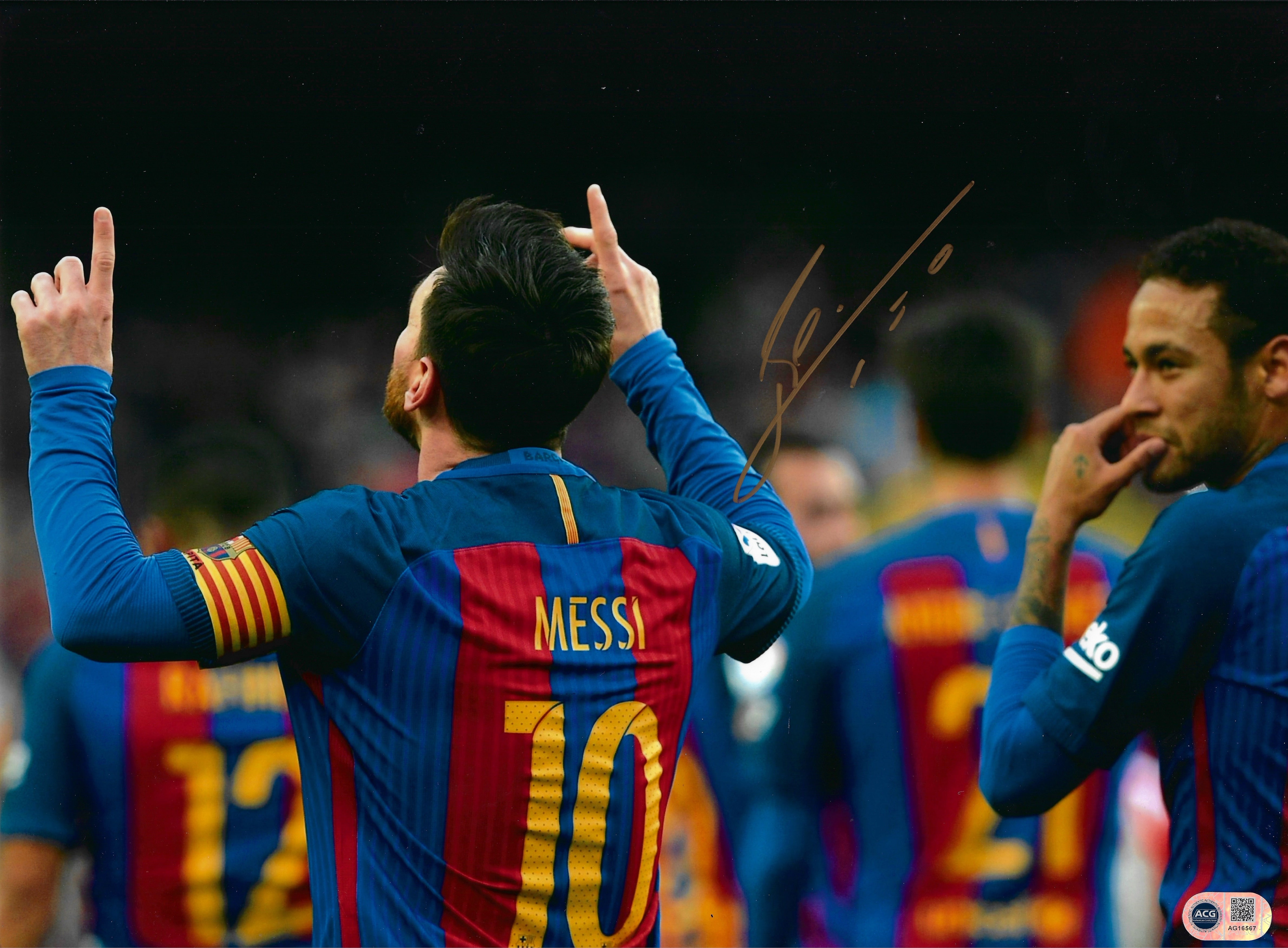 LIONEL MESSI SIGNED FC BARCELONA 16x12 PHOTO (ACG CERT AG16567)