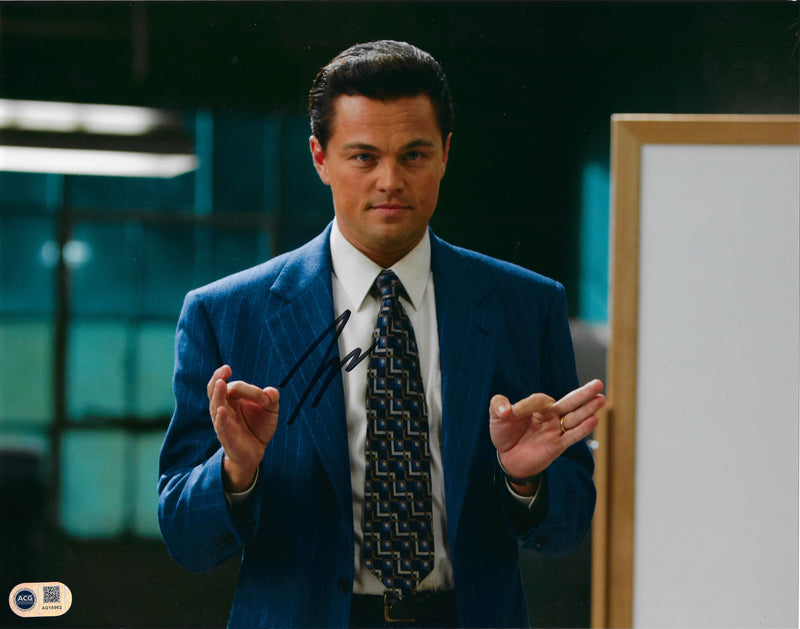 LEONARDO DI CAPRIO SIGNED WOLF OF WALL STREET 14x11 PHOTO (ACG CERT AG16962)-1