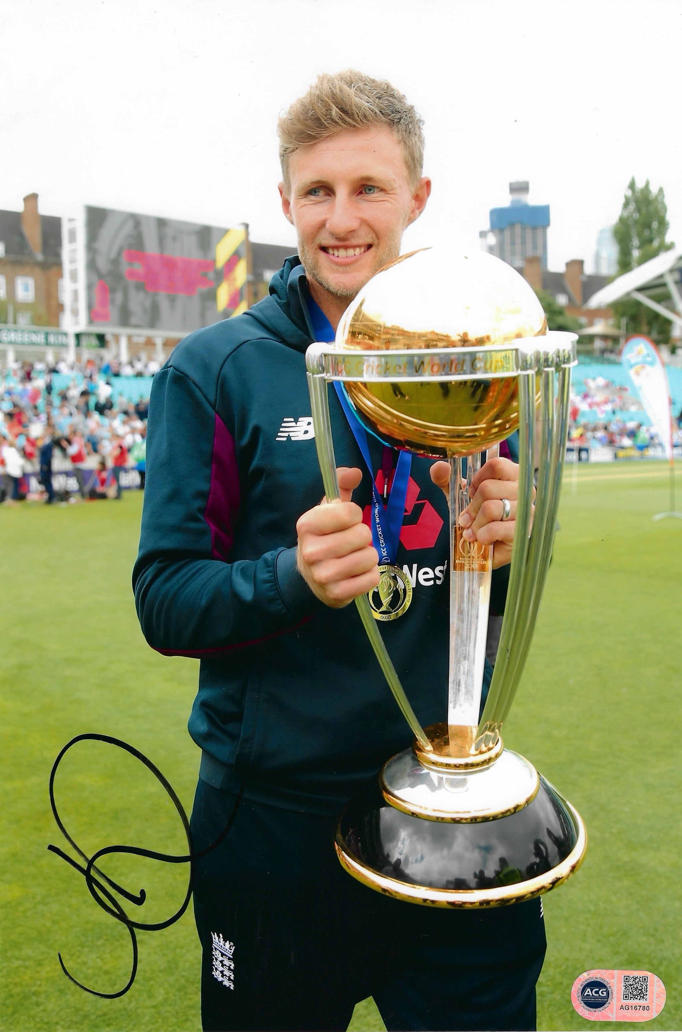 JOE ROOT SIGNED 12x8 ENGLAND WORLD CUP 2019 PHOTO (ACG CERT AG16780)