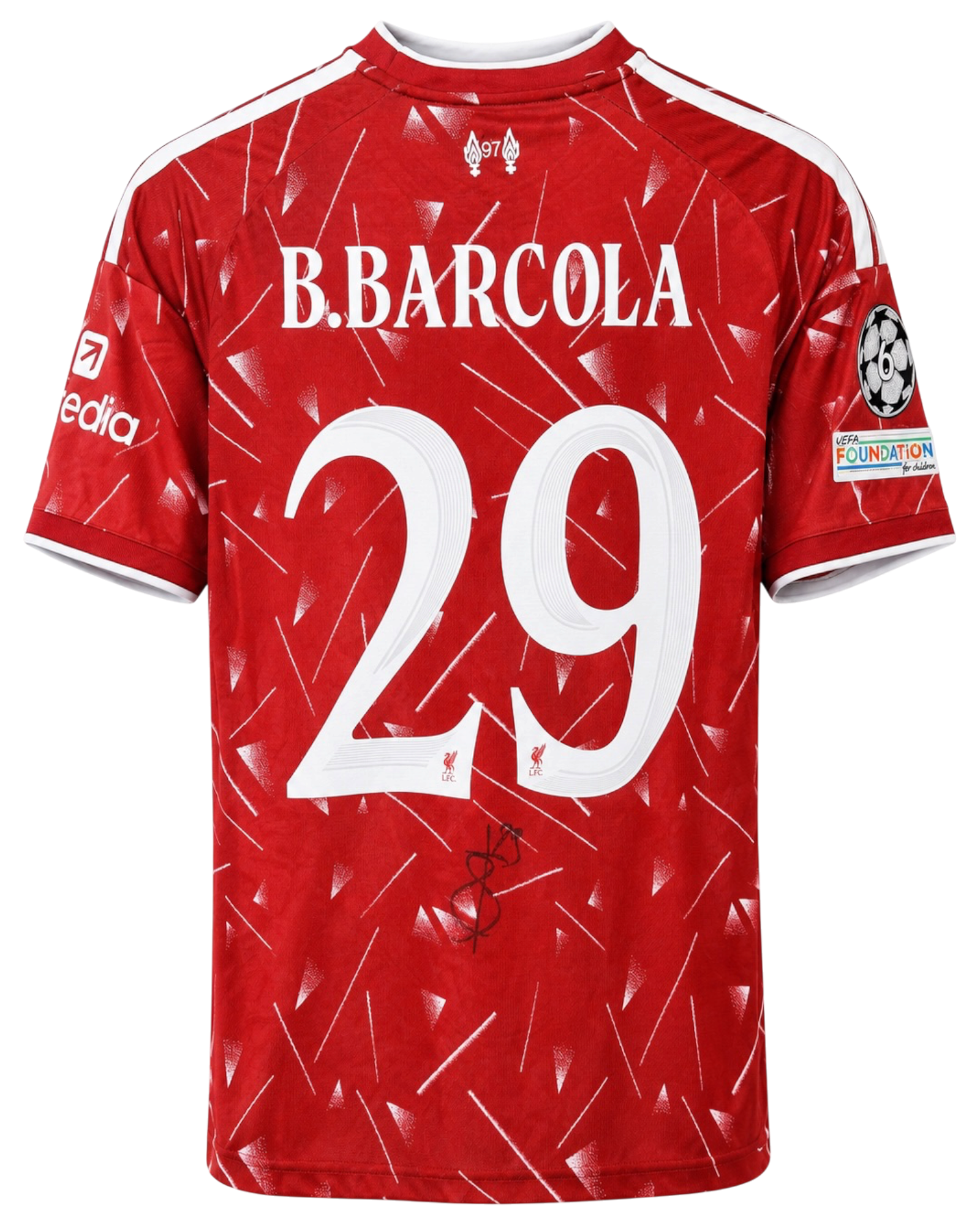 BRADLEY BARCOLA SIGNED LIVERPOOL FC UCL 26/27 HOME SHIRT (ACG CERT)