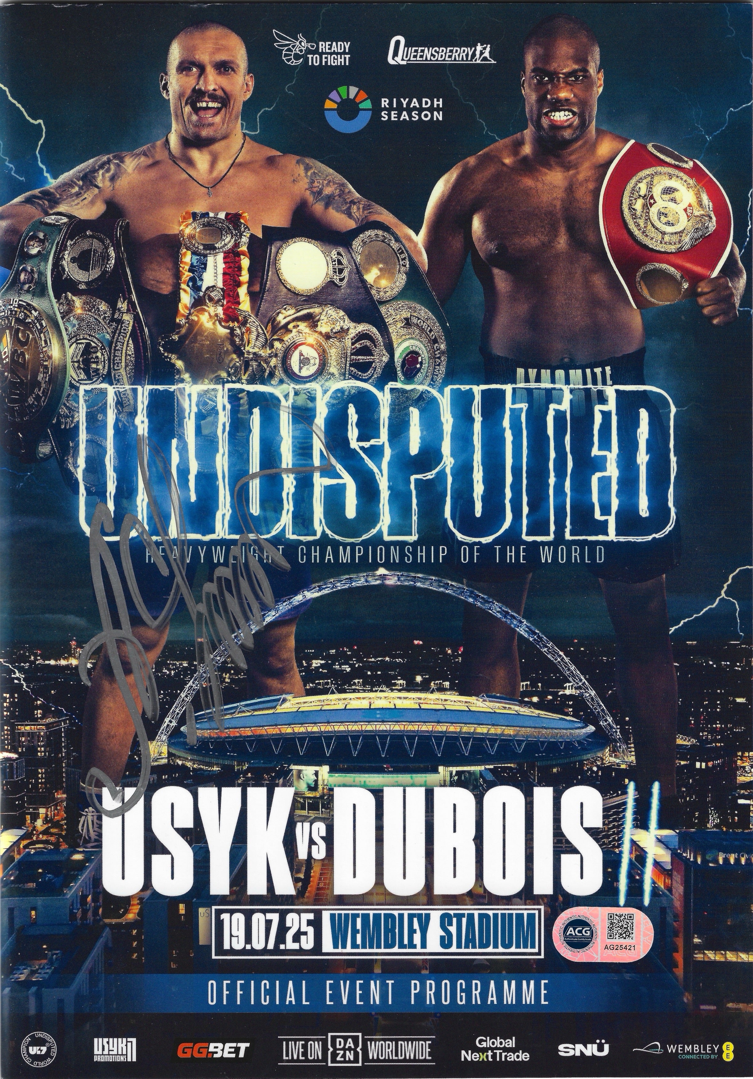 OLEKSANDR USYK SIGNED USYK DUBOIS UNDISPUTED PROGRAMME (ACG CERT AG25421)