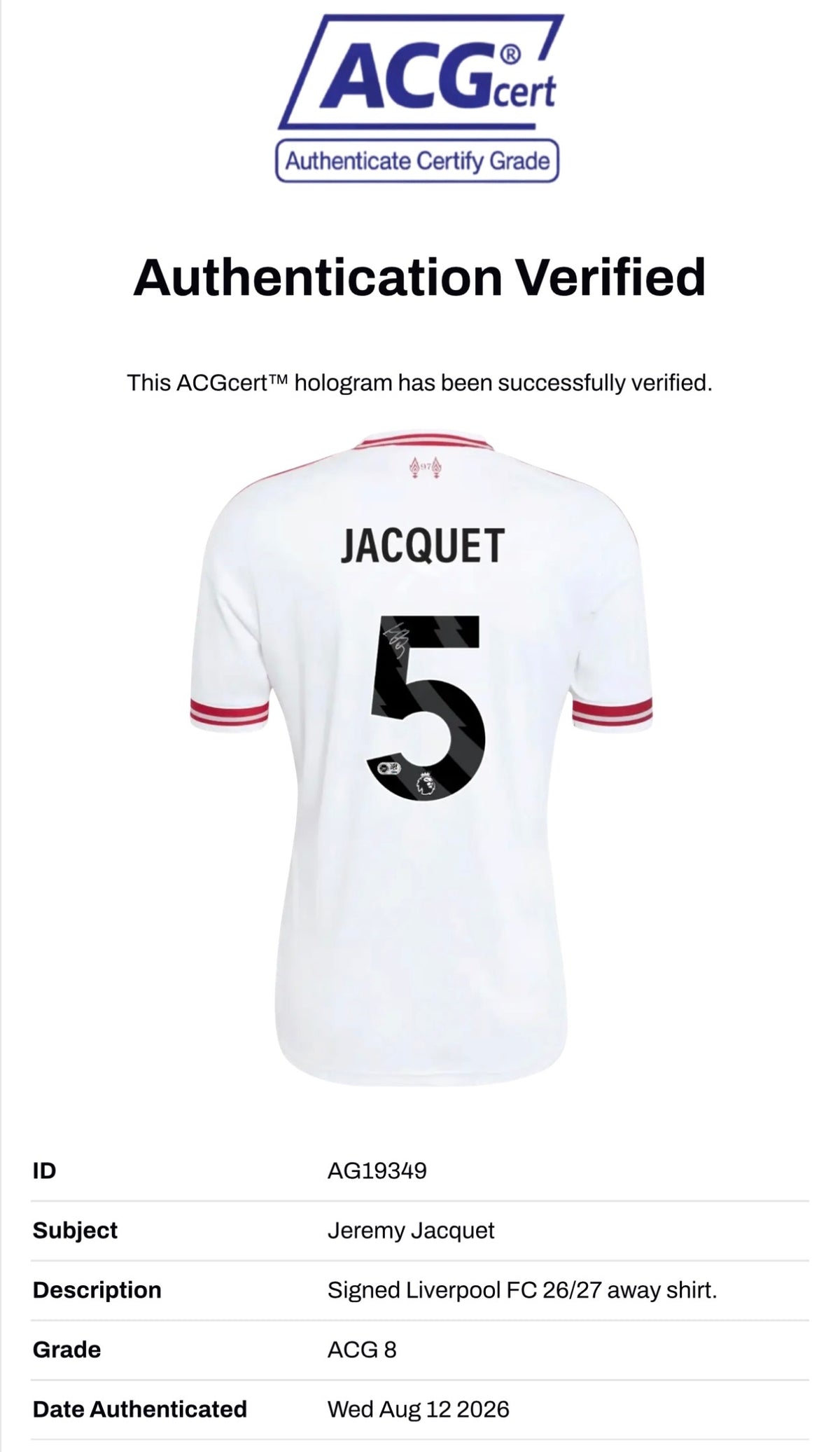 JEREMY JACQUET SIGNED LIVERPOOL FC 26/27 AWAY SHIRT (ACG CERT AG19349)-3
