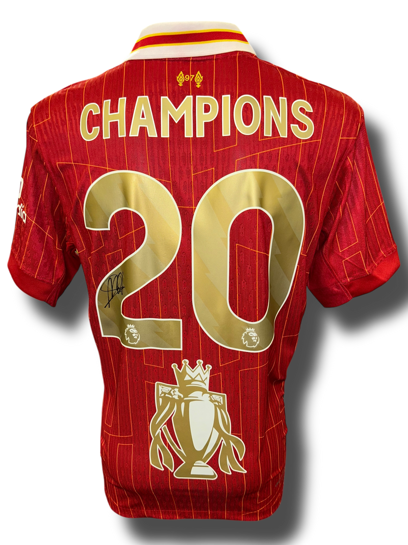 ARNE SLOT SIGNED LIVERPOOL FC 24/25 CHAMPIONS GOLD TROPHY HOME SHIRT (AFTAL COA)-1
