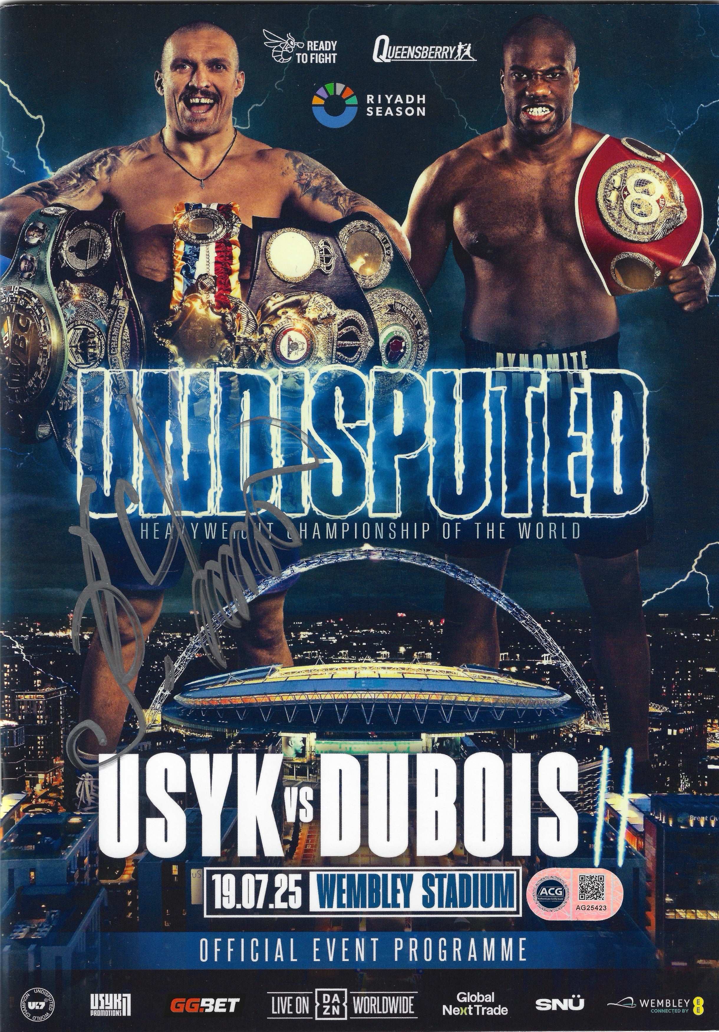 OLEKSANDR USYK SIGNED USYK DUBOIS UNDISPUTED PROGRAMME (ACG CERT AG25423)