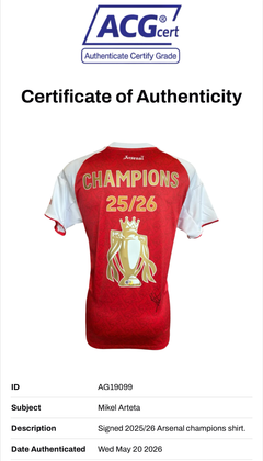 MIKEL ARTETA SIGNED ARSENAL 25/26 CHAMPIONS HOME SHIRT (ACG CERT AG19099)-2