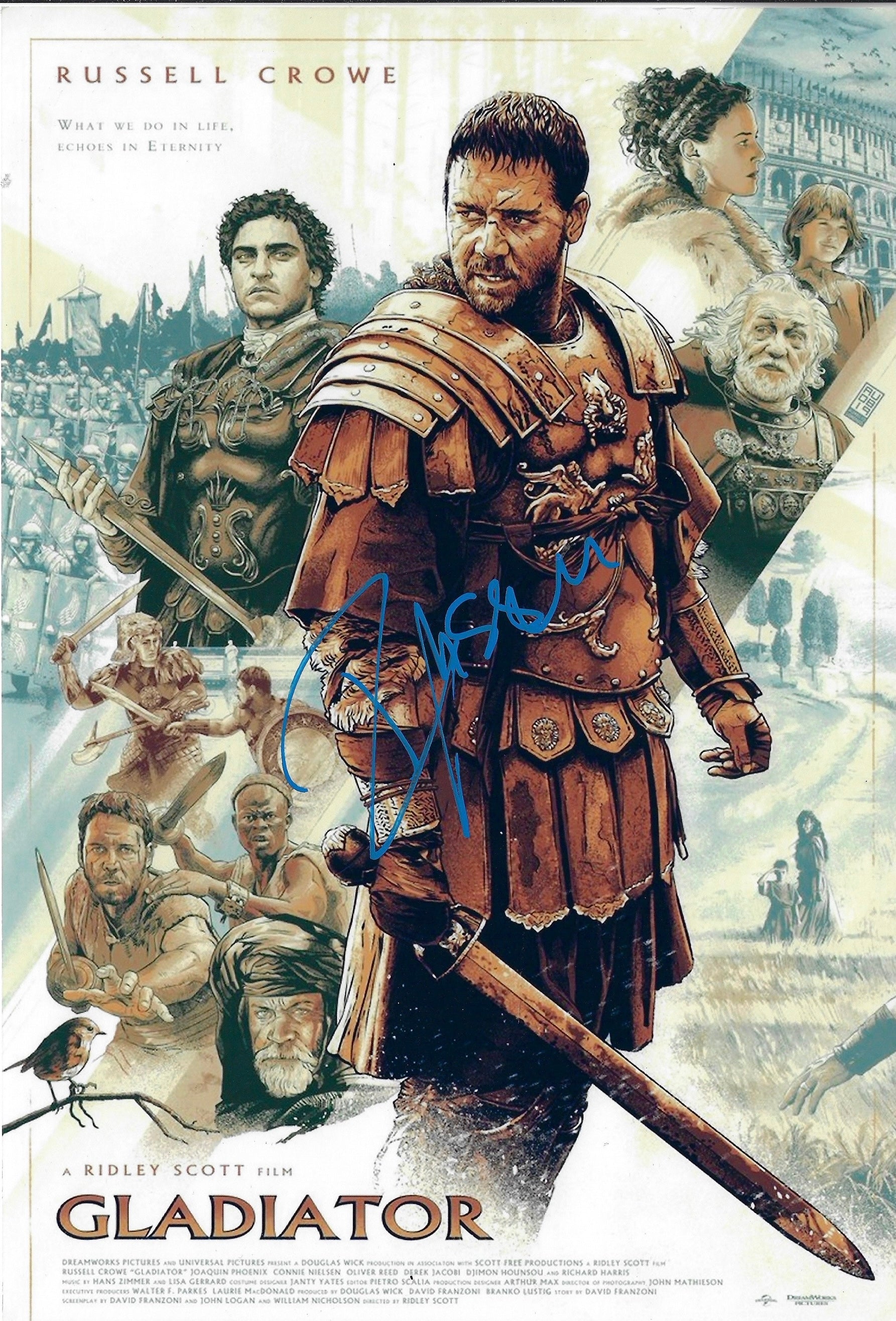 RUSSELL CROWE SIGNED 12x8 GLADIATOR POSTER PHOTOGRAPH (AFTAL COA)