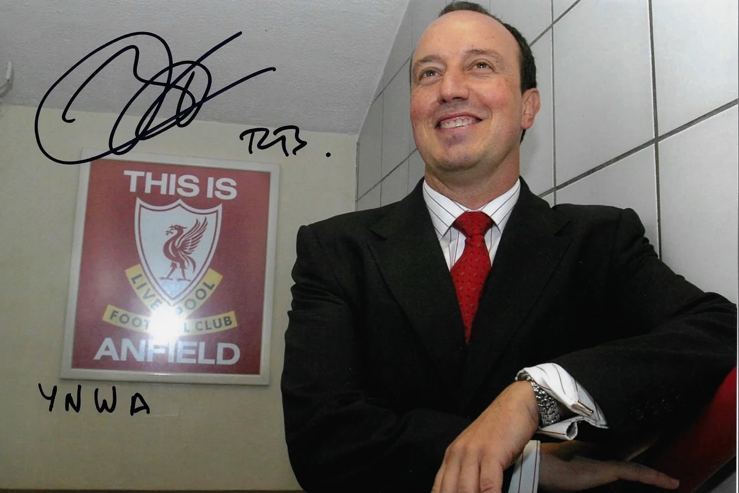 RAFAEL BENITEZ SIGNED LIVERPOOL FC LEGEND 12x8 (AFTAL COA)