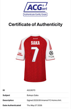 BUKAYO SAKA SIGNED ARSENAL FC 2025/26 HOME UCL SHIRT (ACG CERT AG19070)-2