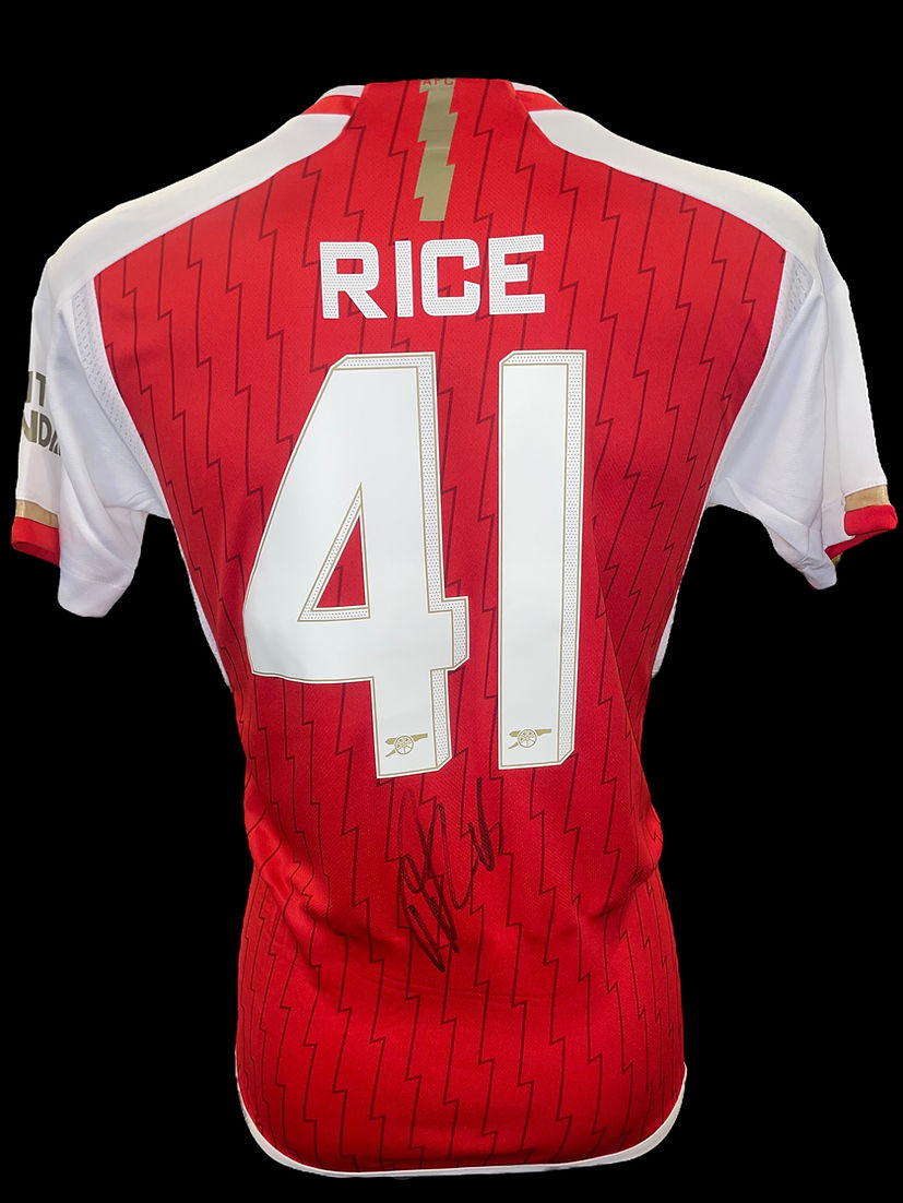 DECLAN RICE SIGNED ARSENAL FC 2023/24 HOME SHIRT RICE 41 UCL (AFTAL COA)