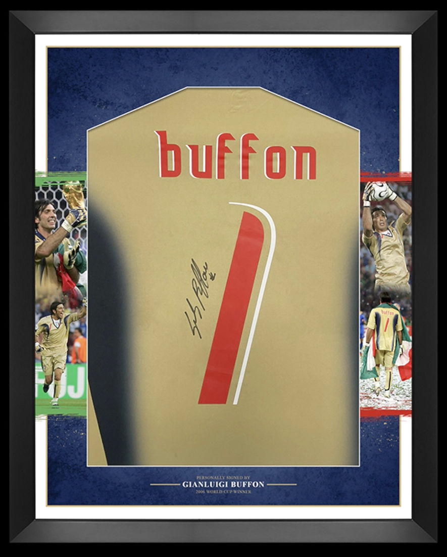 GIANLUIGI BUFFON FRAMED SIGNED 2006 ITALY WORLD CUP FINAL SHIRT (AFTAL COA)