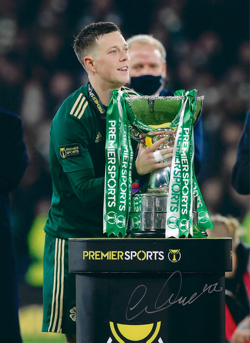 CALLUM MCGREGOR SIGNED PREMIER SPORTS TROPHY 16X12 CELTIC FC PHOTO (AFTAL COA)