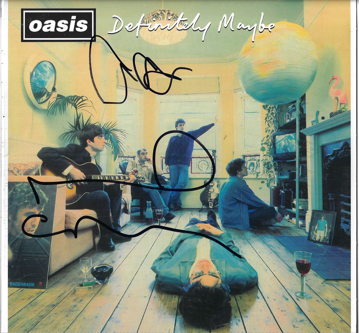 LIAM GALLAGHER NOEL GALLAGHER SIGNED DEFINITELY MAYBE OASIS LP (AFTAL WITNESSED COA)