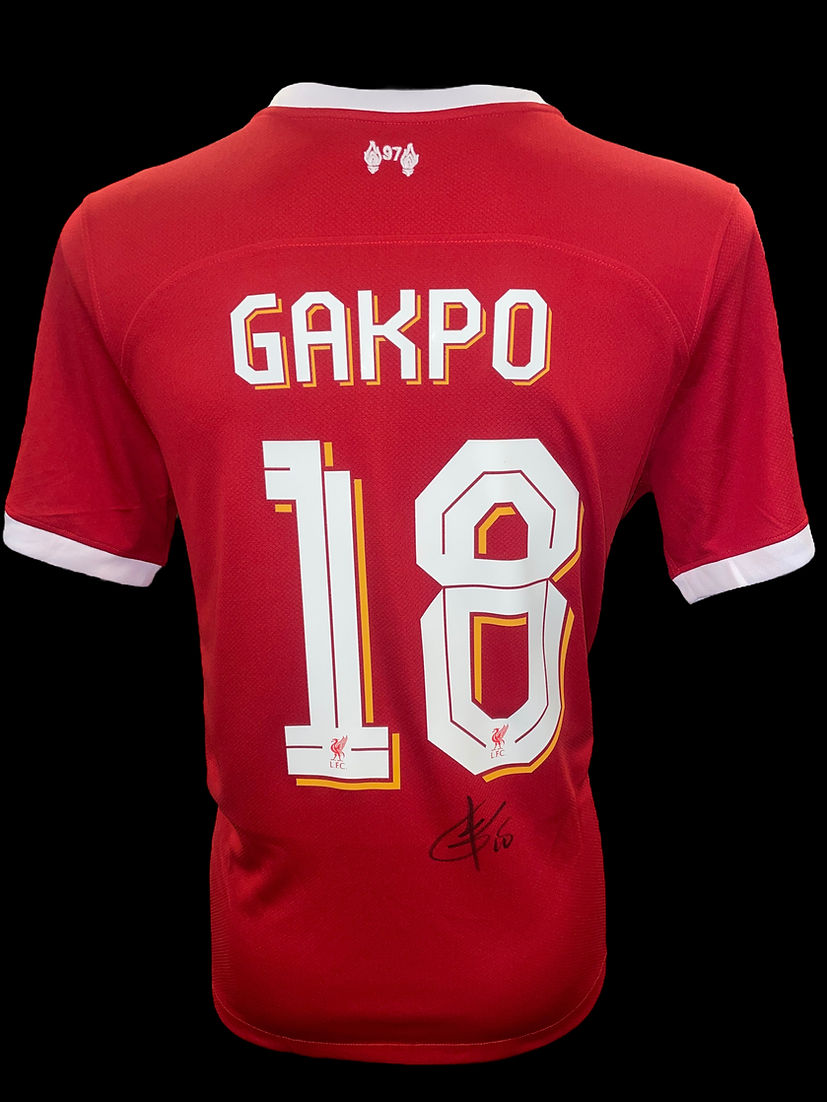 CODY GAKPO SIGNED 2023/24 LIVERPOOL FC LFC PRINT HOME SHIRT (AFTAL COA) 2
